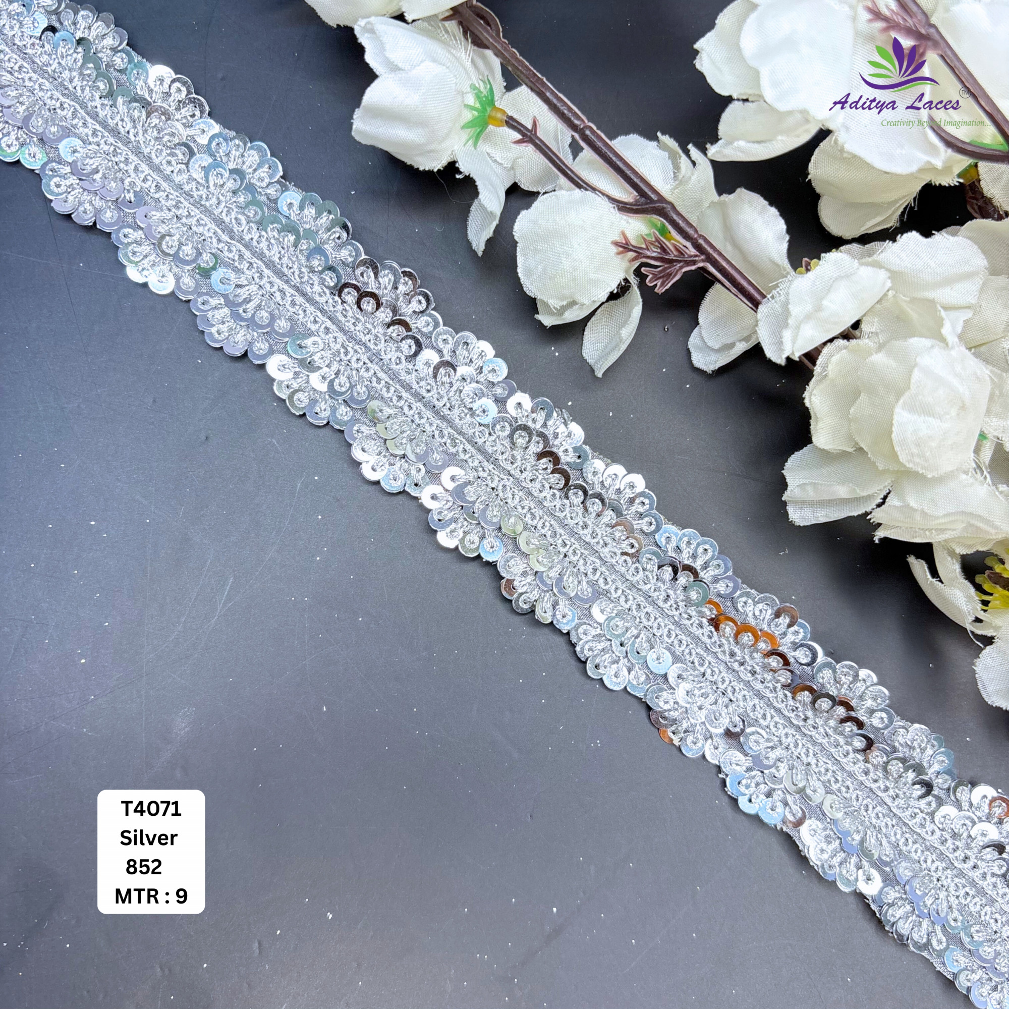 Designer Silver Embroidery Lace Trim for Saree Garments