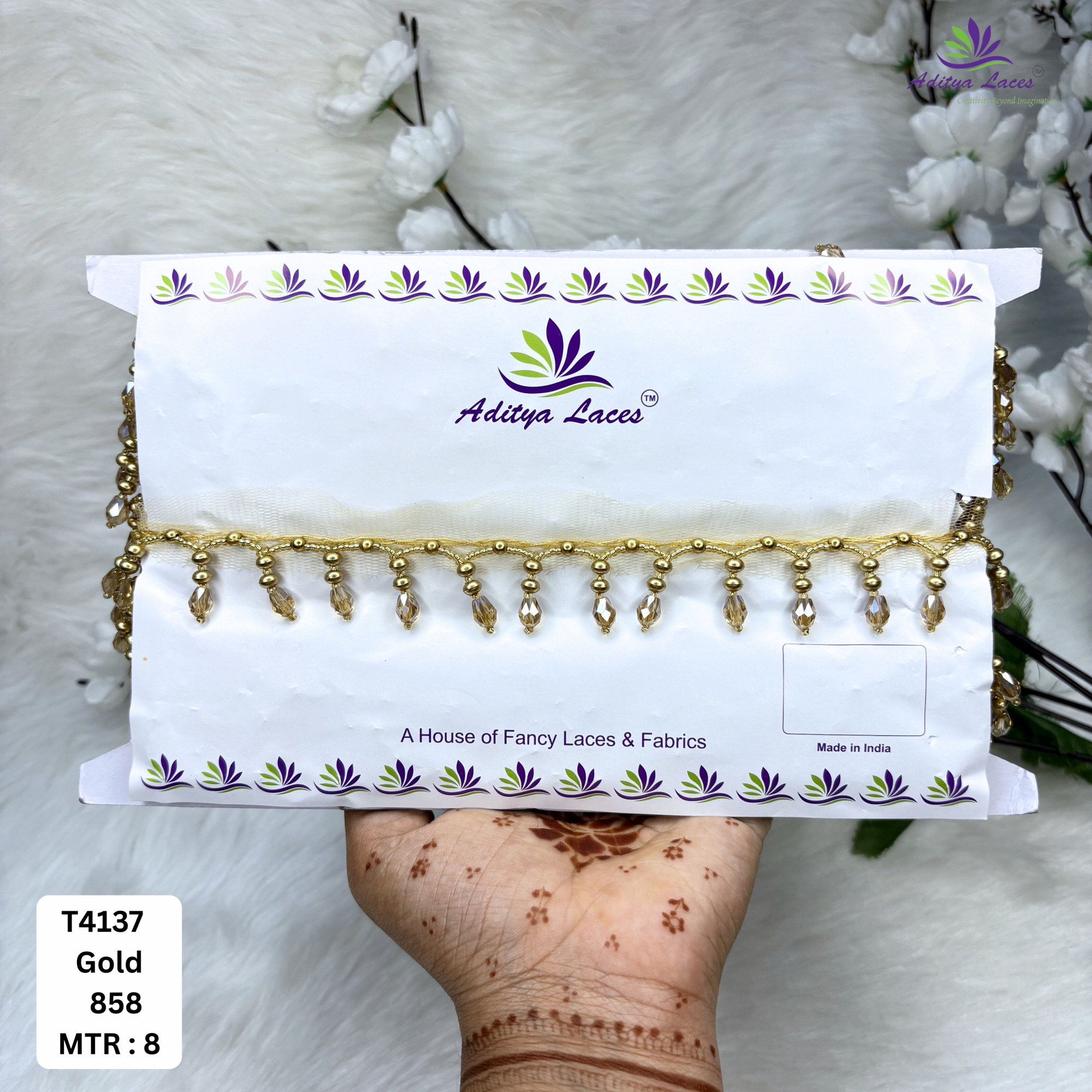 Handcrafted Gold Pearl Moti Lace Trim