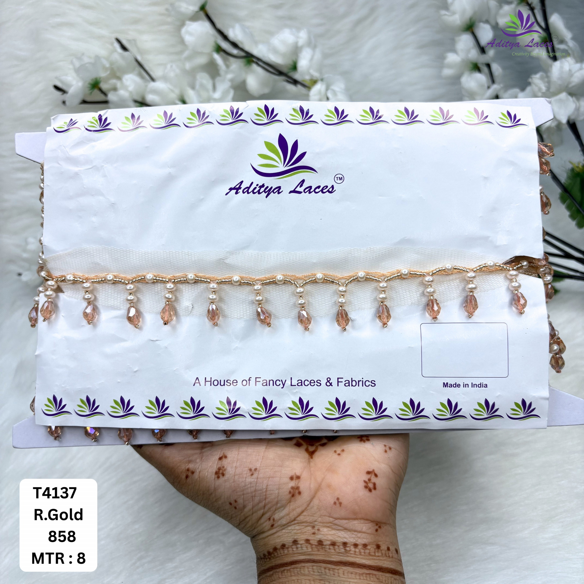 Handcrafted Gold Pearl Moti Lace Trim