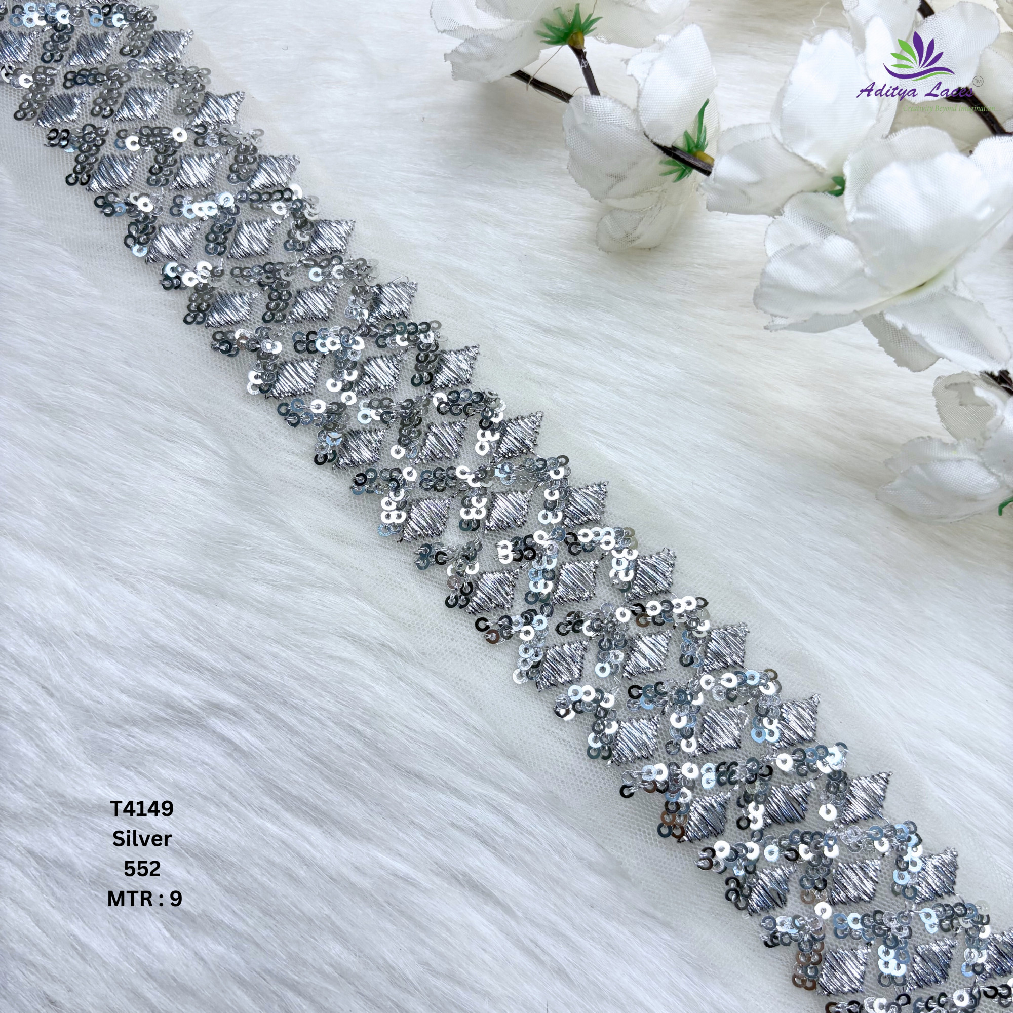 Pearl Silver Embroidery Lace Trim for Saree Garments