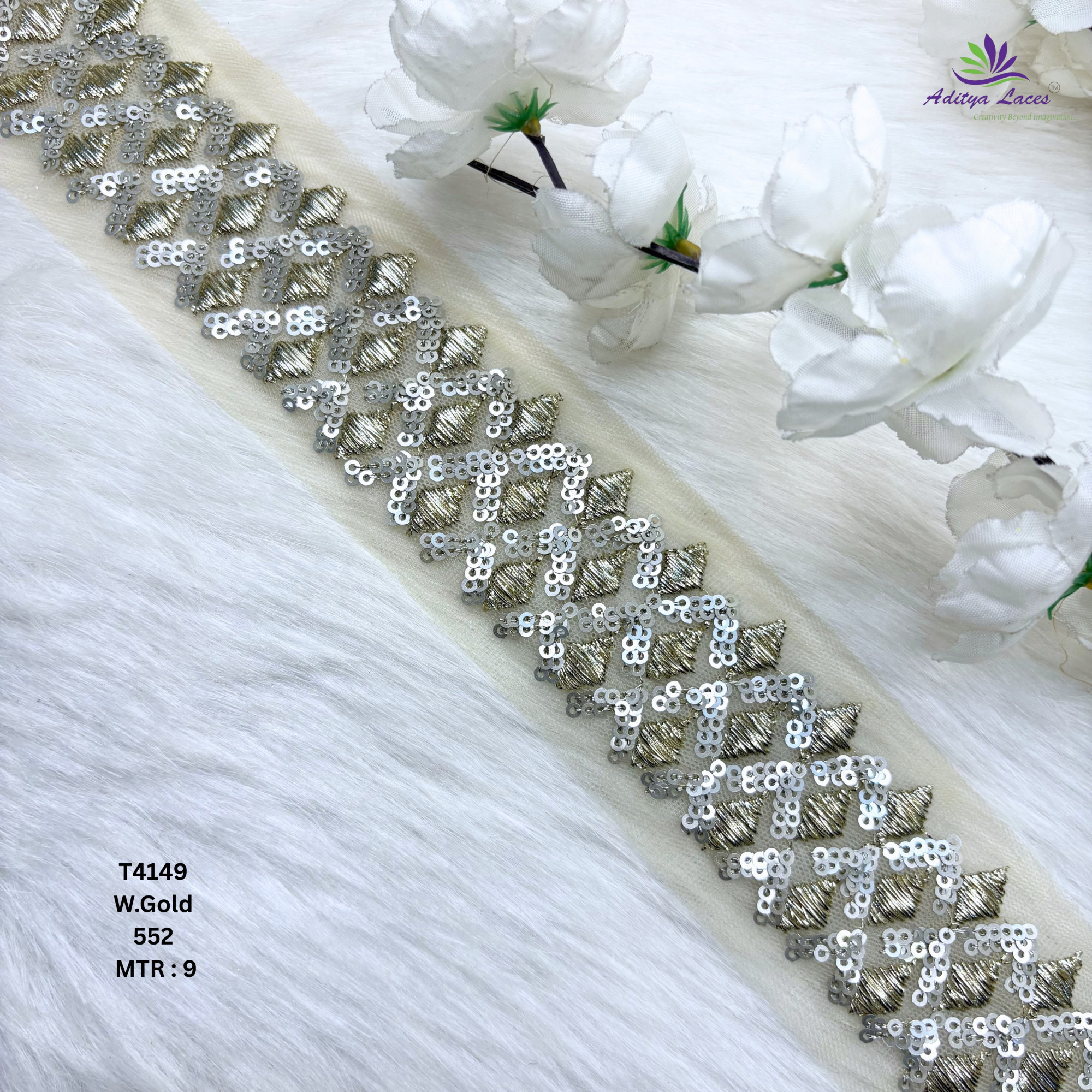 Pearl Silver Embroidery Lace Trim for Saree Garments