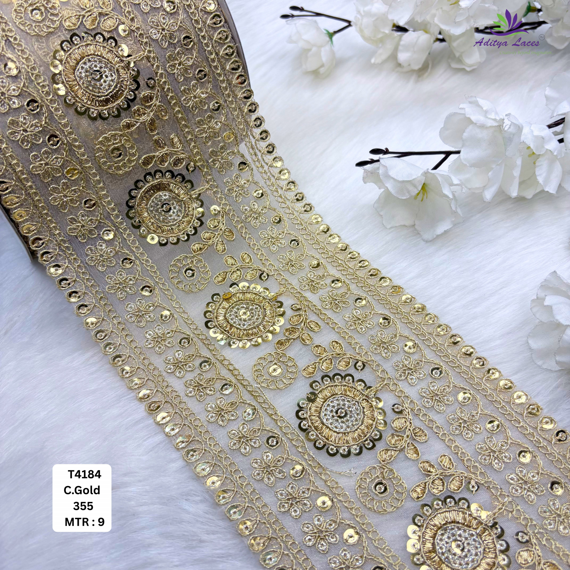 Designer Copper Gold Embroidery Lace Trim for Saree Garments