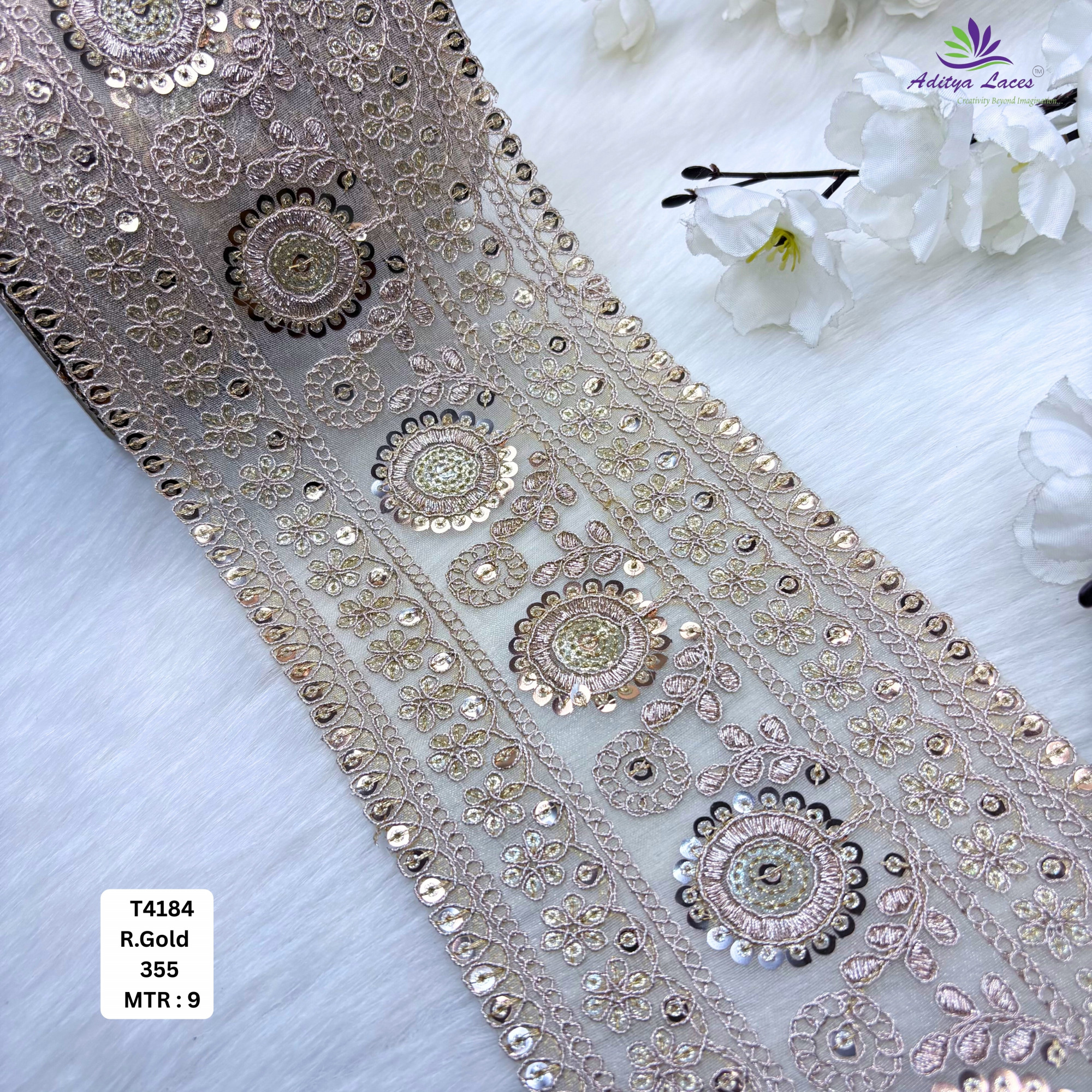 Designer Copper Gold Embroidery Lace Trim for Saree Garments