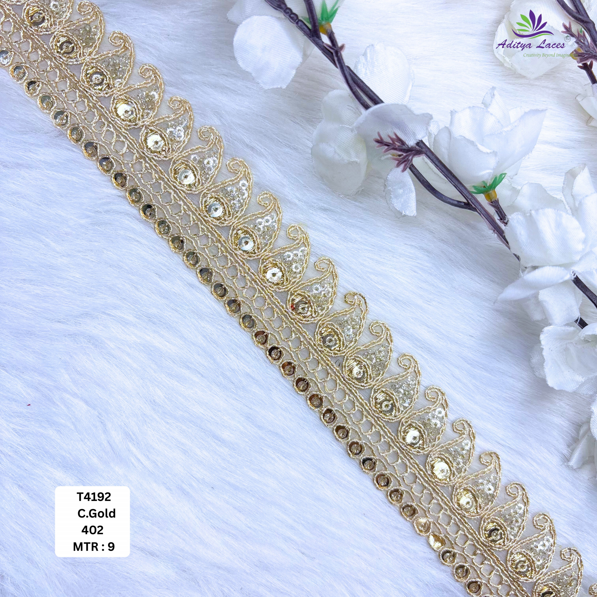 Royal Tissue Lace Border with Sequins Work for Saree Bridal Wear