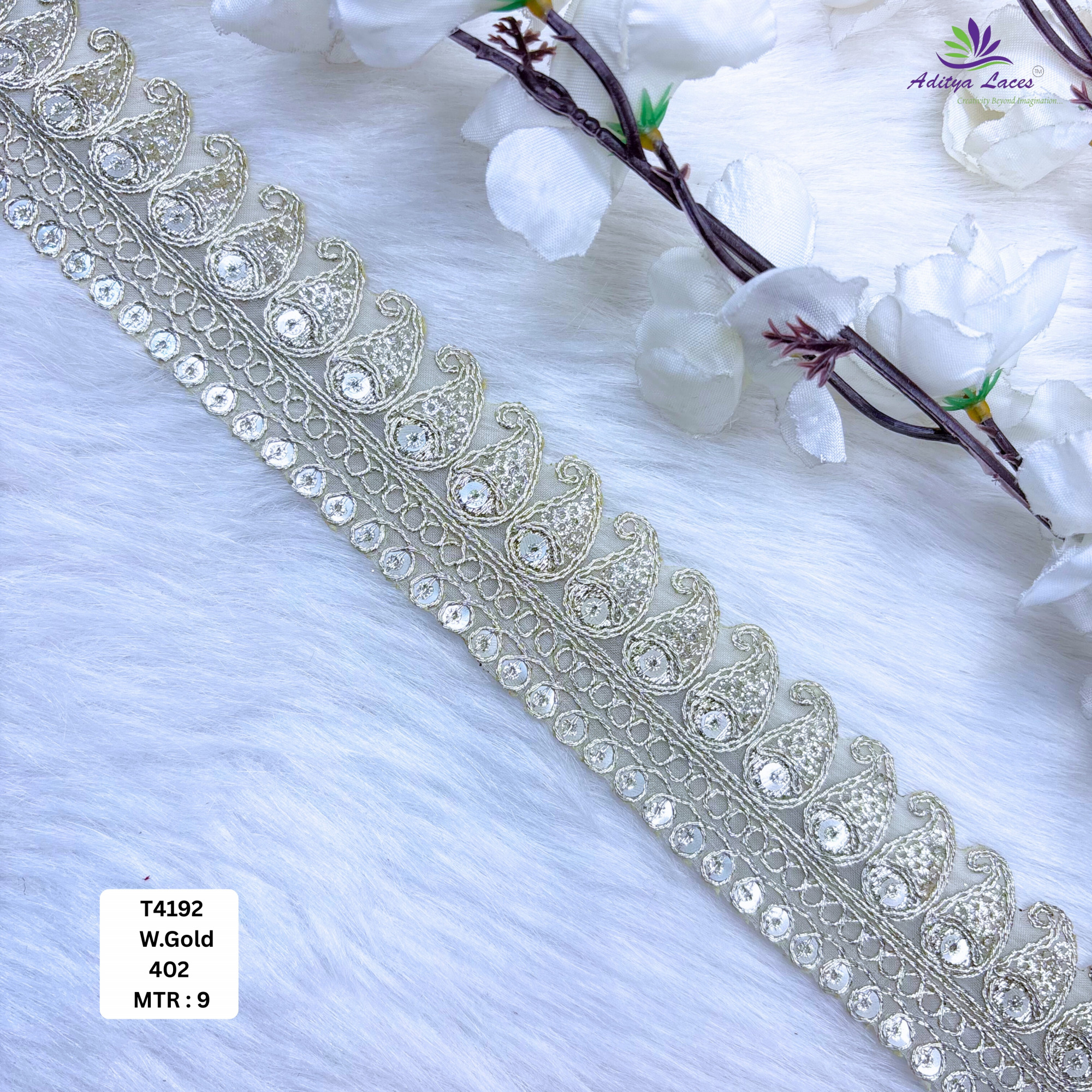 Royal Tissue Lace Border with Sequins Work for Saree Bridal Wear