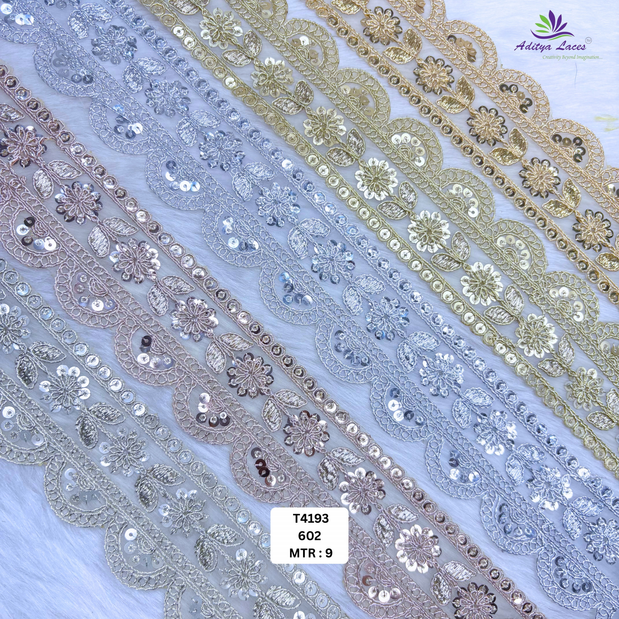 Fancy Tissue Lace Border with Sequins Work for Saree Bridal Wear