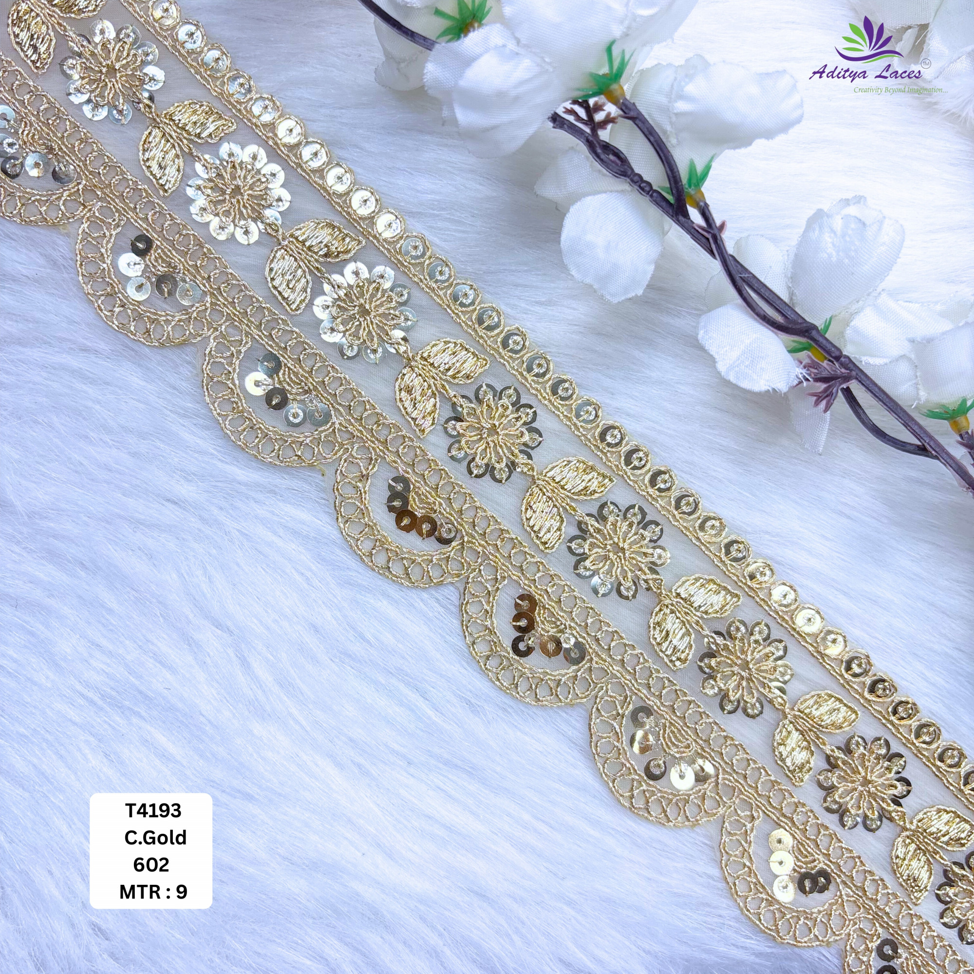Fancy Tissue Lace Border with Sequins Work for Saree Bridal Wear