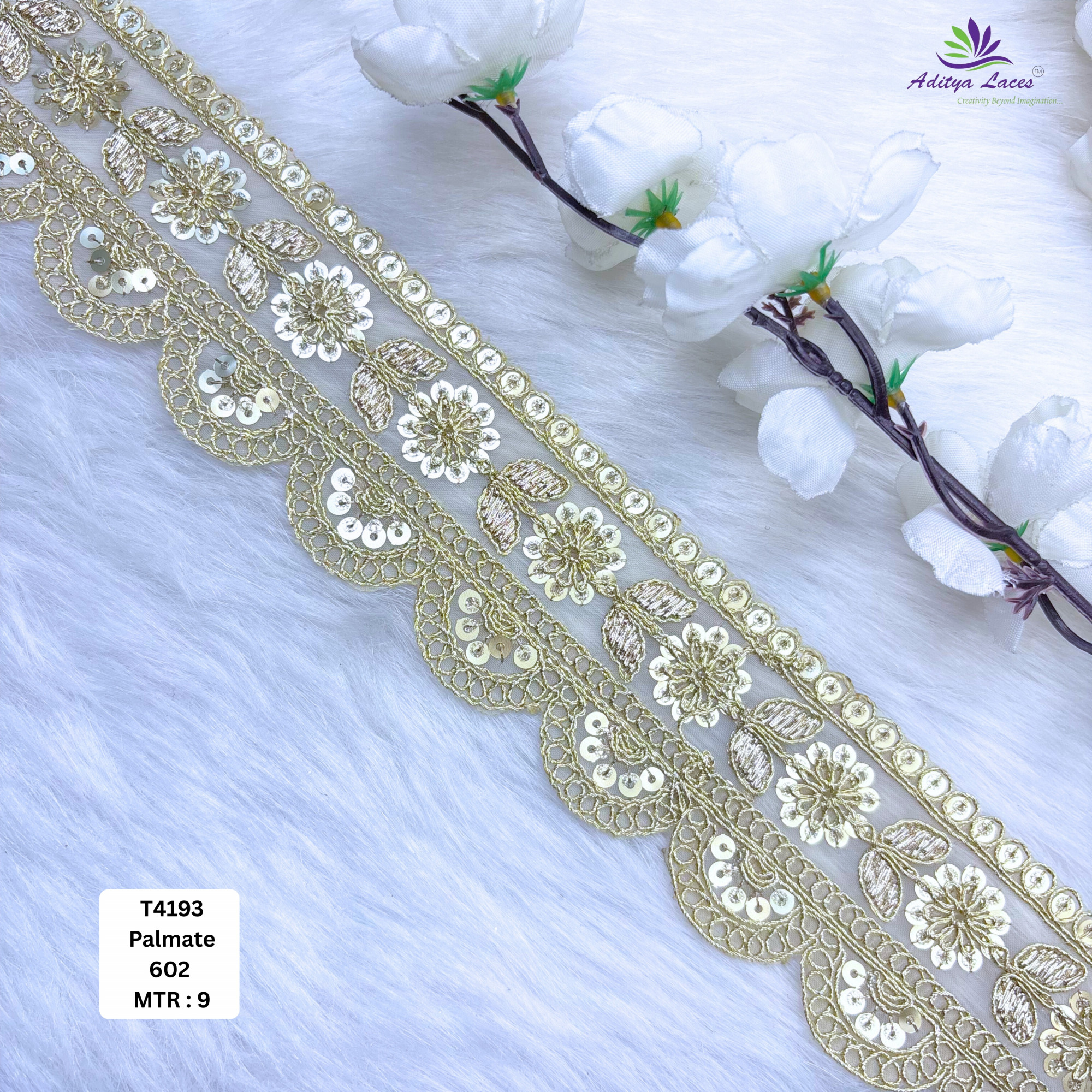 Fancy Tissue Lace Border with Sequins Work for Saree Bridal Wear