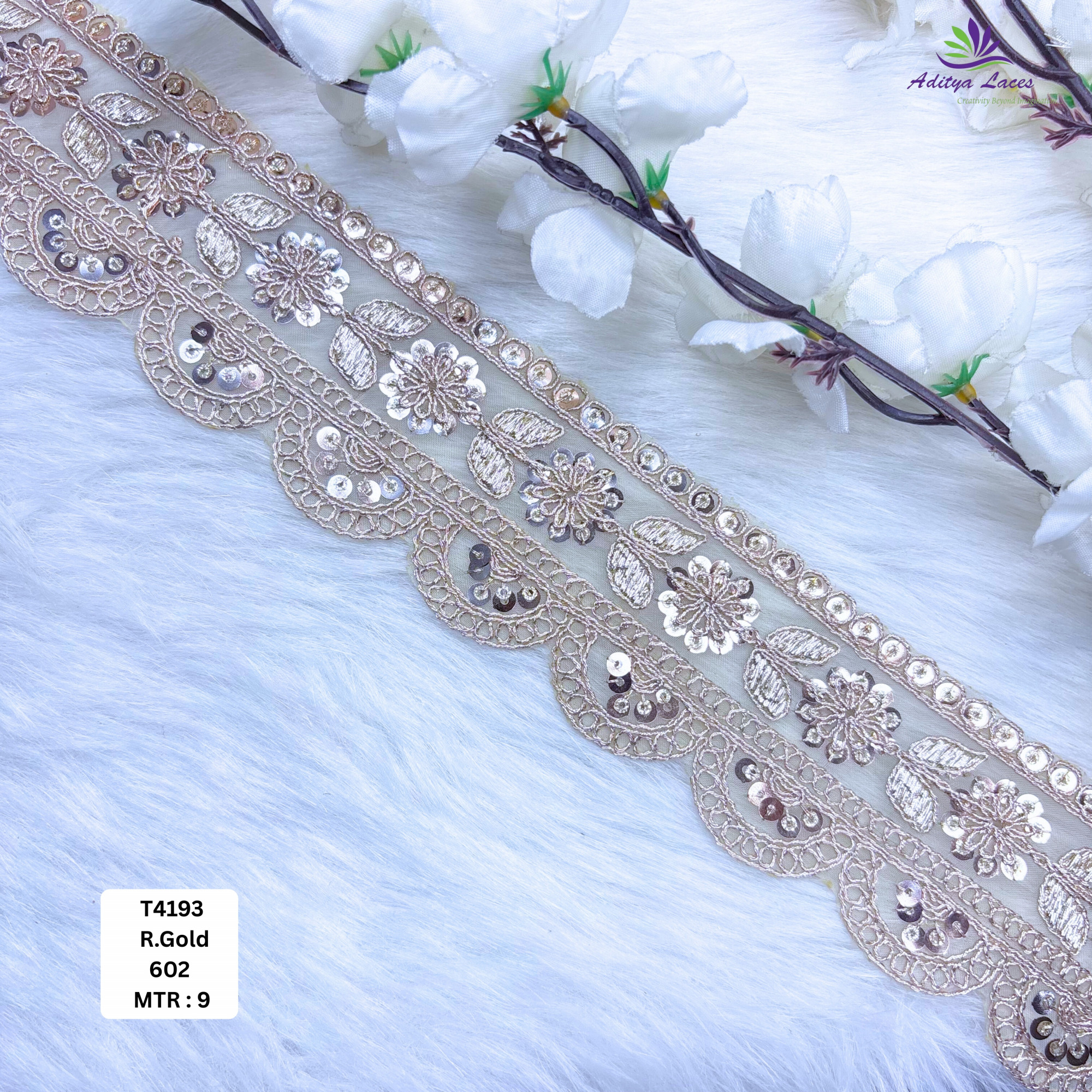 Fancy Tissue Lace Border with Sequins Work for Saree Bridal Wear