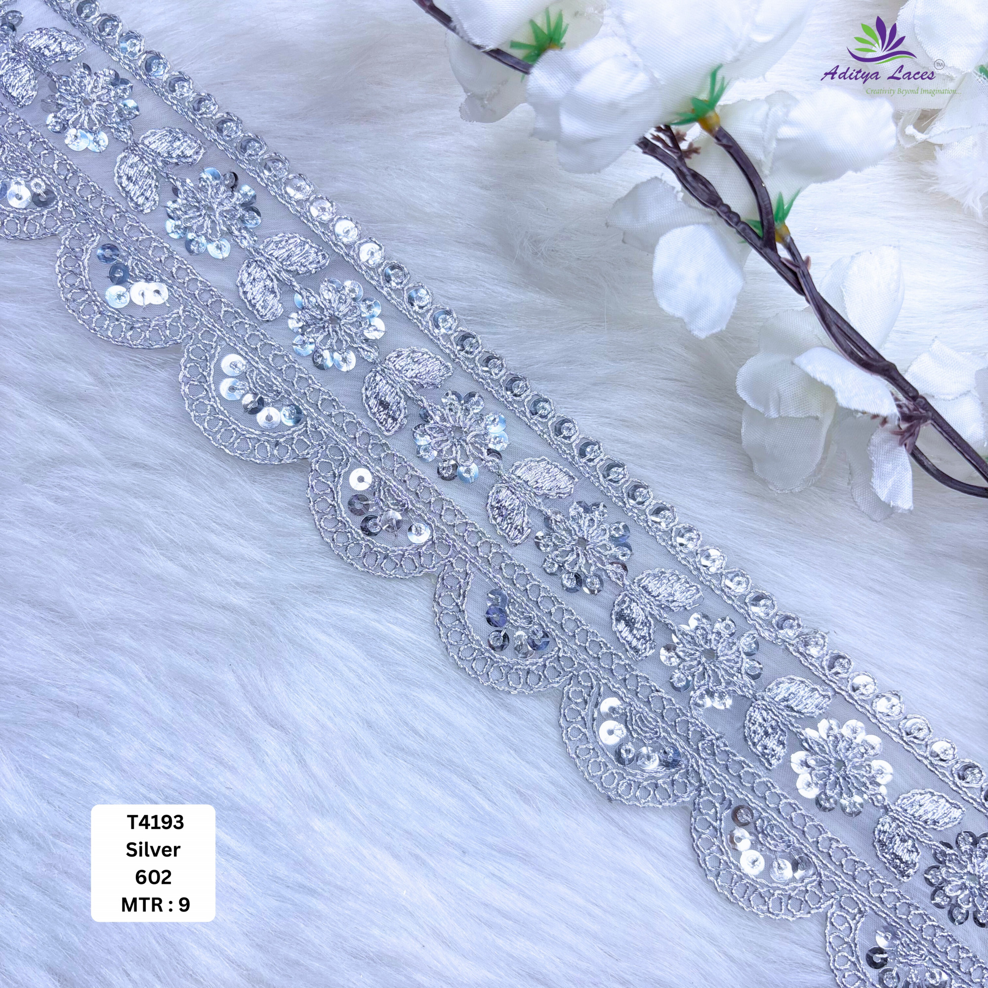 Fancy Tissue Lace Border with Sequins Work for Saree Bridal Wear