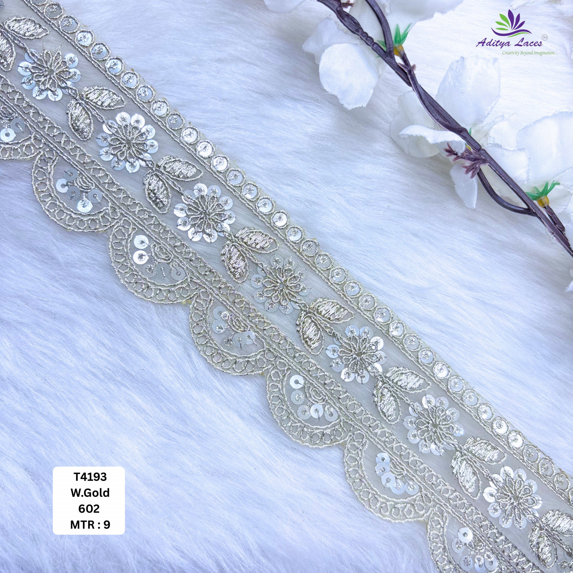 Fancy Tissue Lace Border with Sequins Work for Saree Bridal Wear