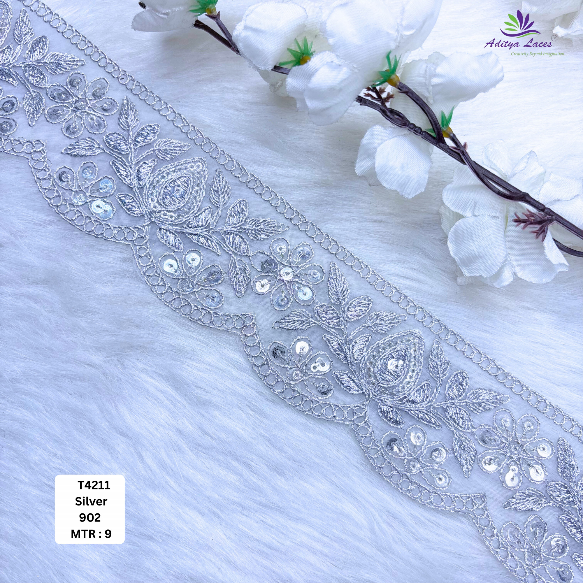 Pearl Silver Embroidery Lace Trim for Saree Garments