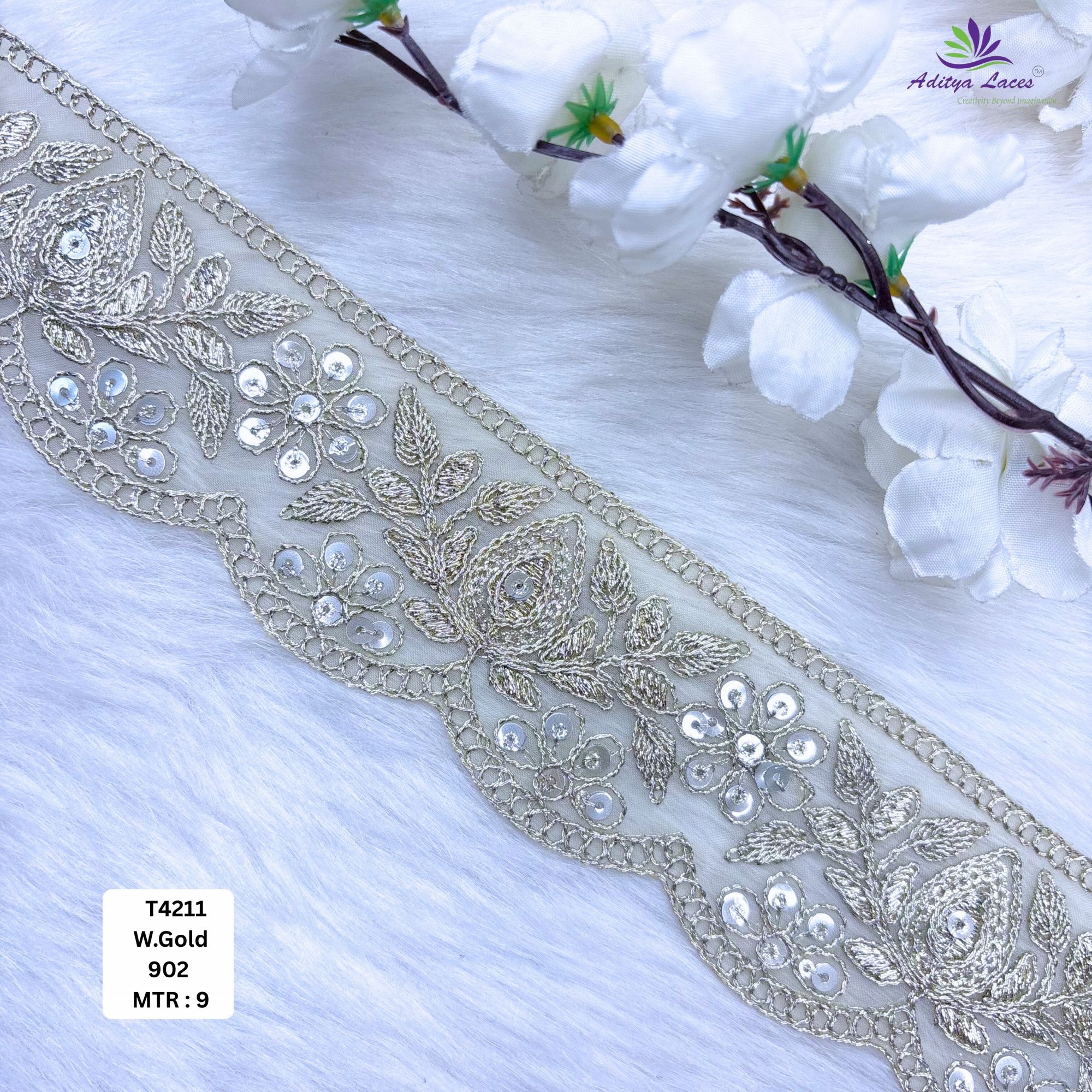 Pearl Silver Embroidery Lace Trim for Saree Garments