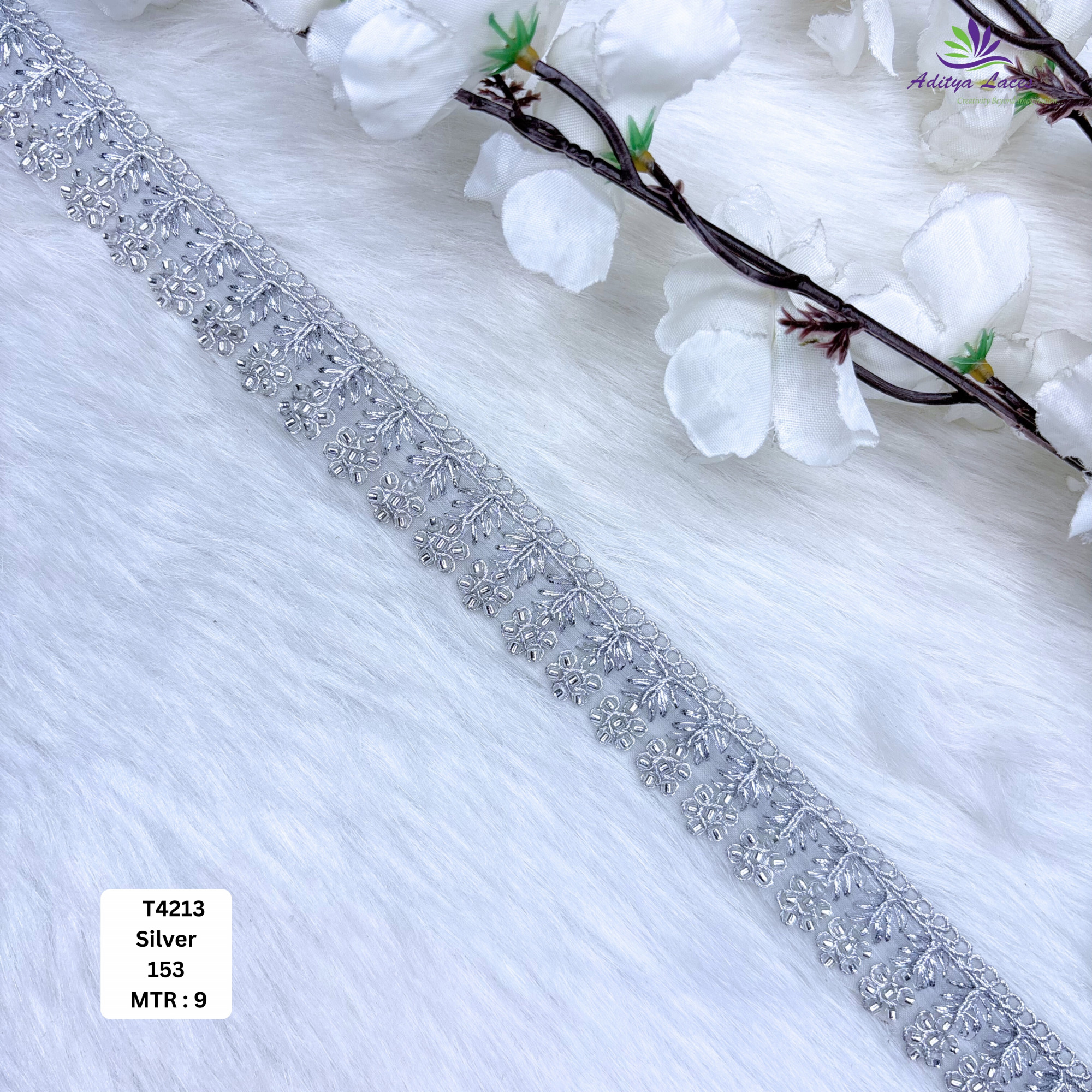 Fancy Silver Embroidery Lace Trim for Saree Garments