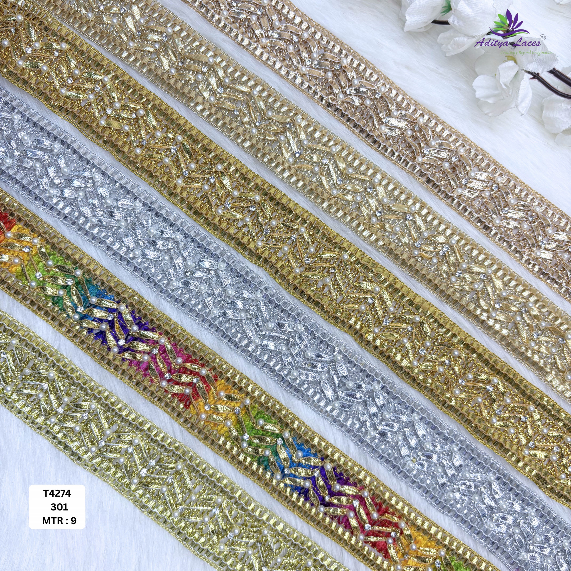 Decorative Readymade Lace Border with Zari Work for Saree Bridal Wear