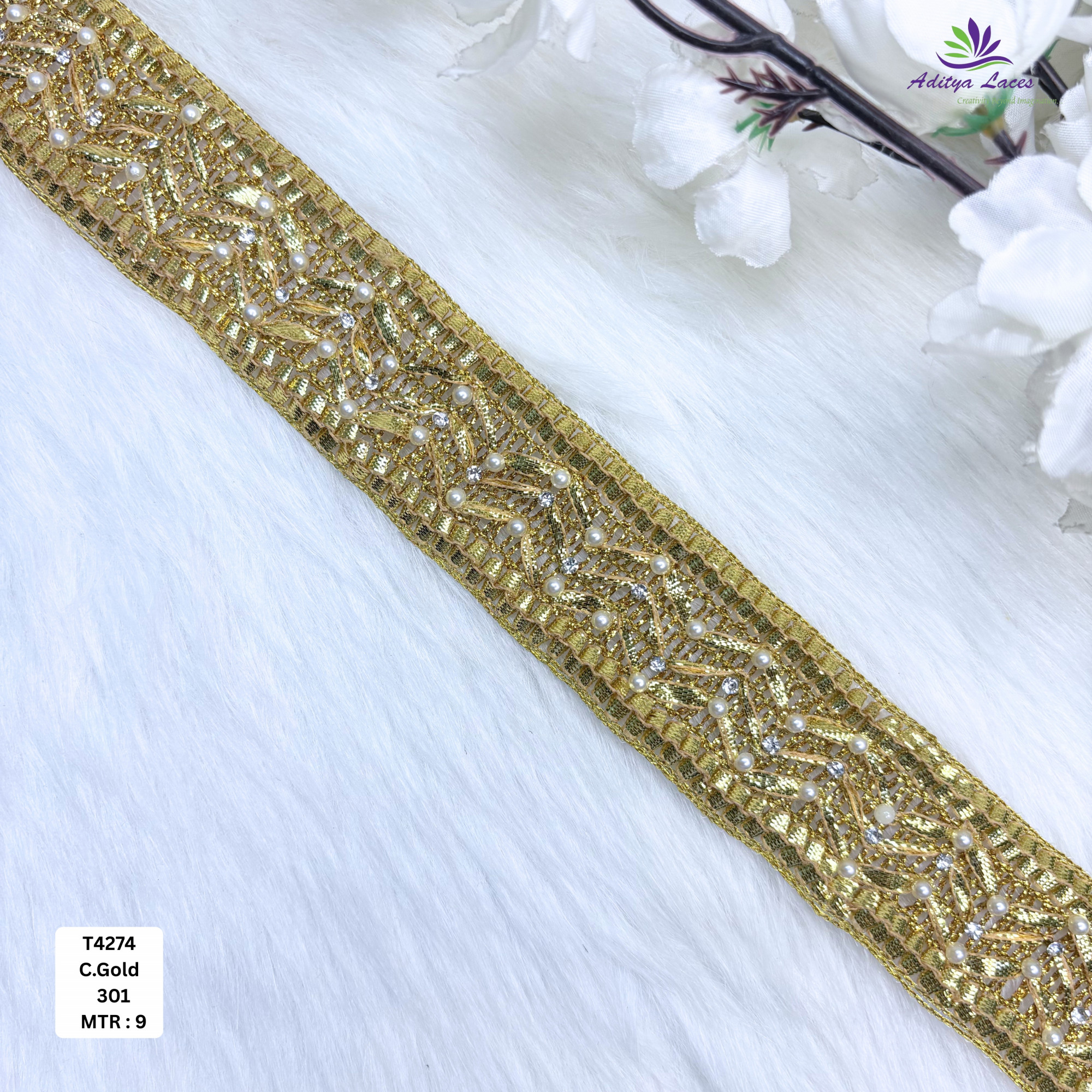 Decorative Readymade Lace Border with Zari Work for Saree Bridal Wear
