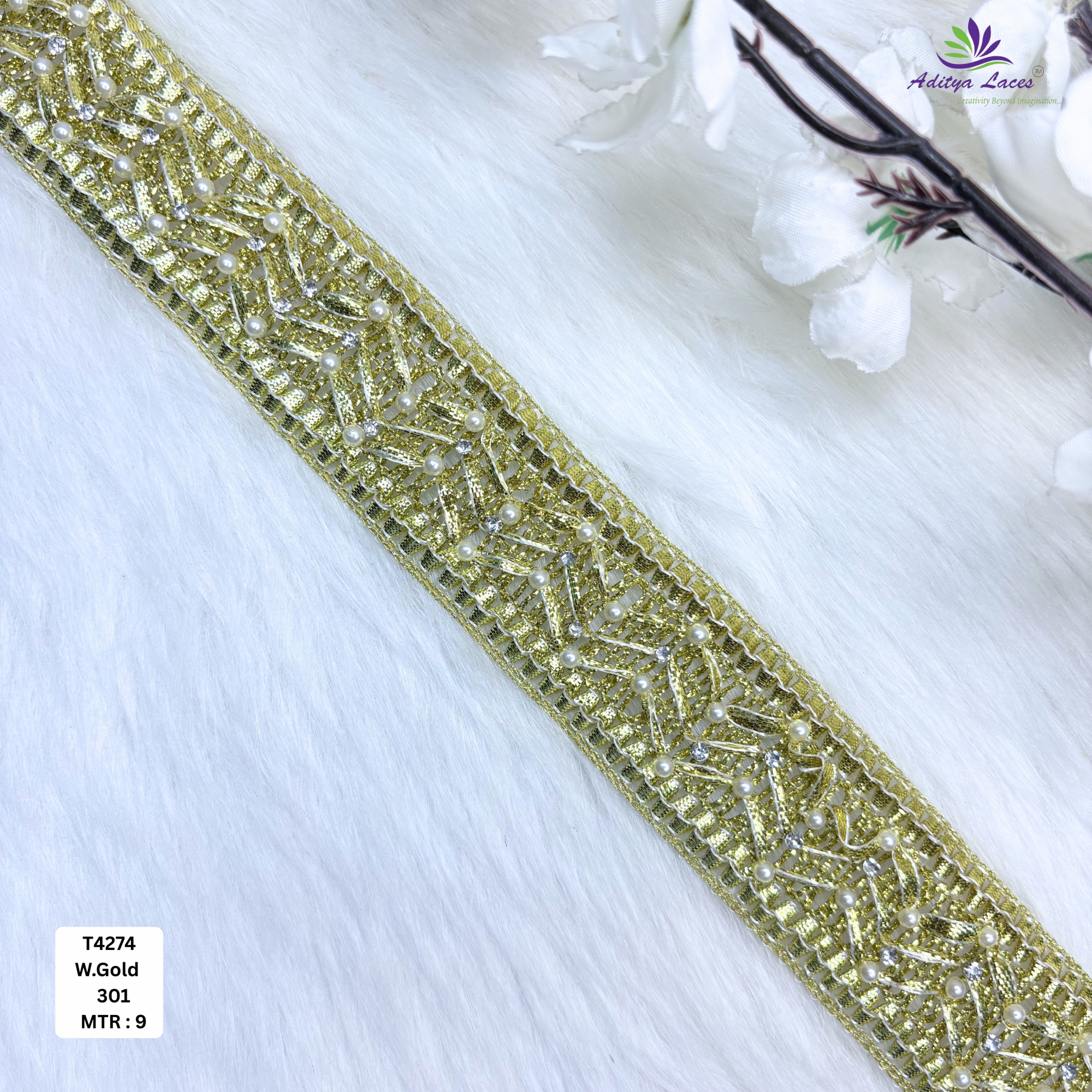 Decorative Readymade Lace Border with Zari Work for Saree Bridal Wear