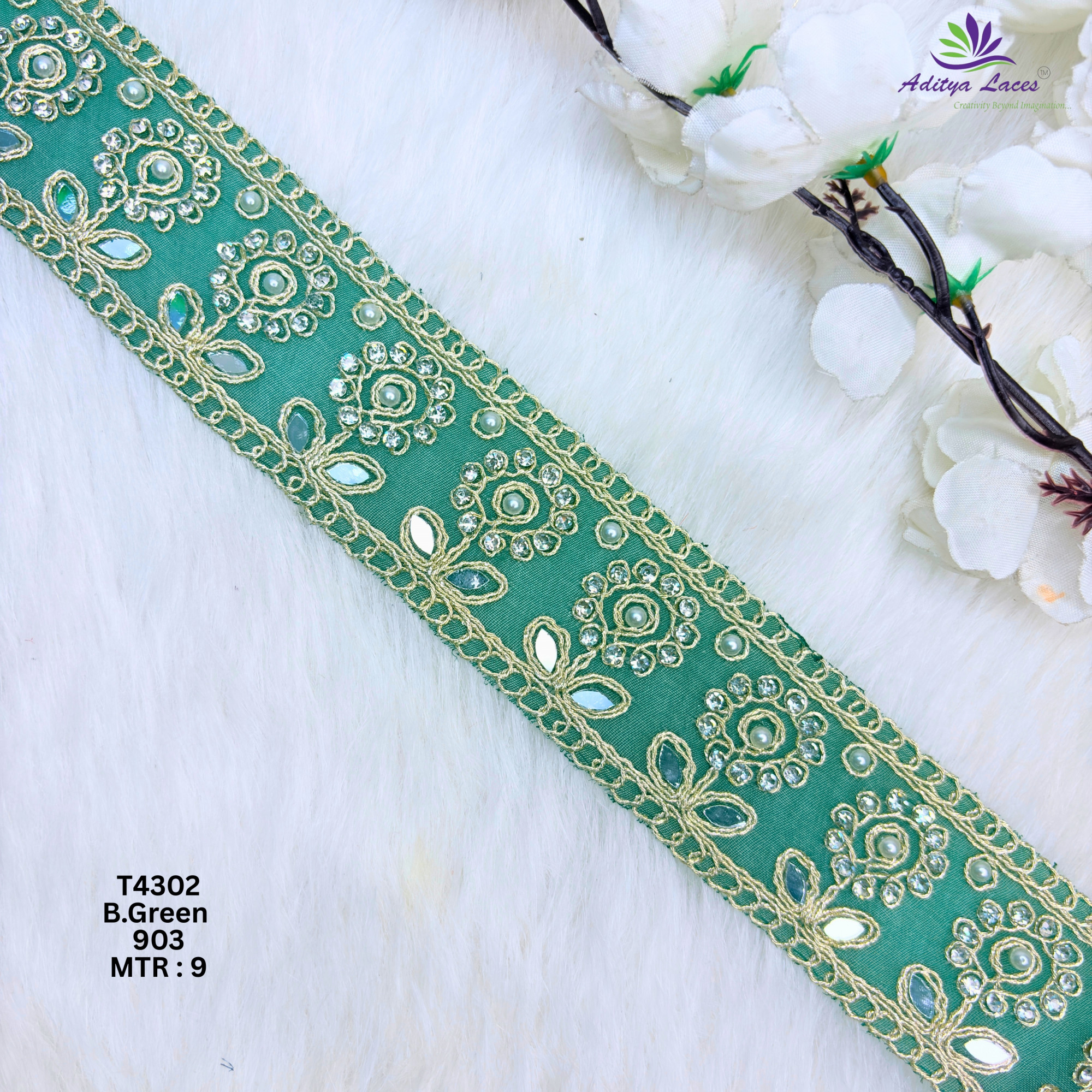 Designer Multicolor Tissue 6 Sequence Floral Mirror Lace Border for Sarees  Bridal Wear  Sparkling Ethnic Trim
