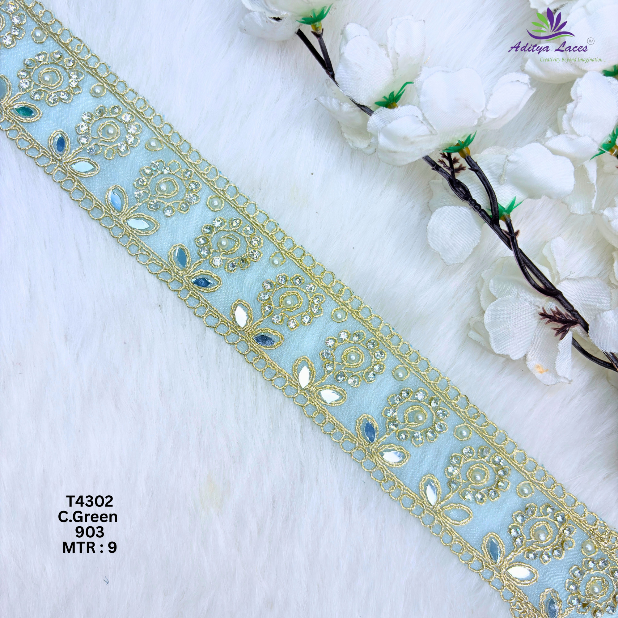 Designer Multicolor Tissue 6 Sequence Floral Mirror Lace Border for Sarees Bridal Wear Sparkling Ethnic Trim