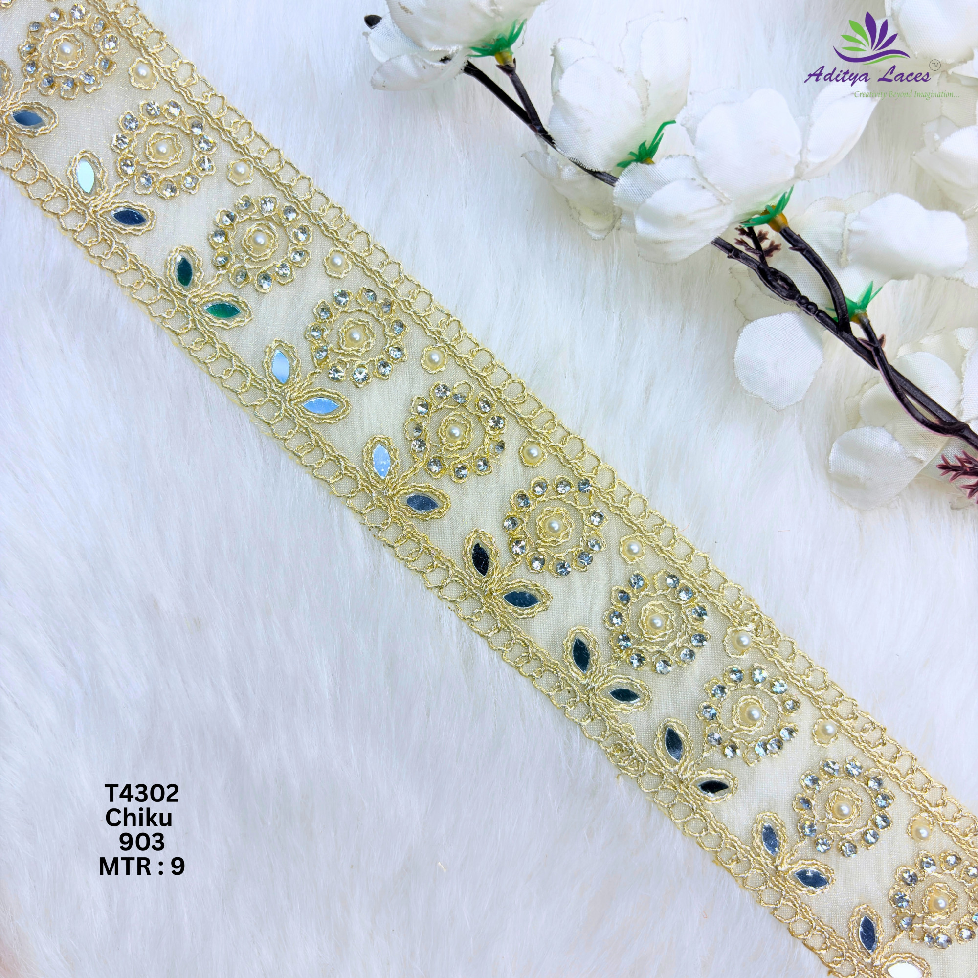 Designer Multicolor Tissue 6 Sequence Floral Mirror Lace Border for Sarees Bridal Wear Sparkling Ethnic Trim