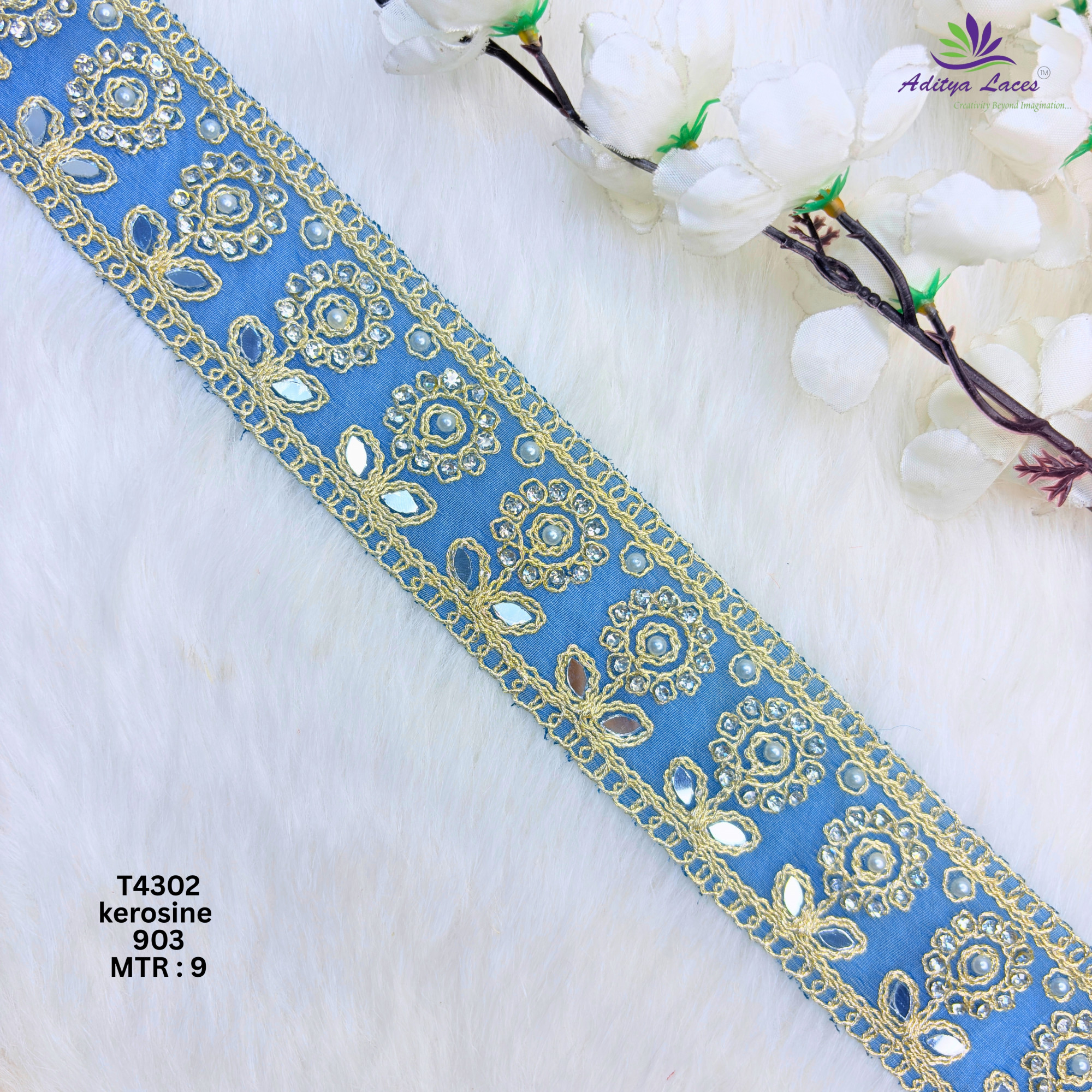 Designer Multicolor Tissue 6 Sequence Floral Mirror Lace Border for Sarees  Bridal Wear  Sparkling Ethnic Trim