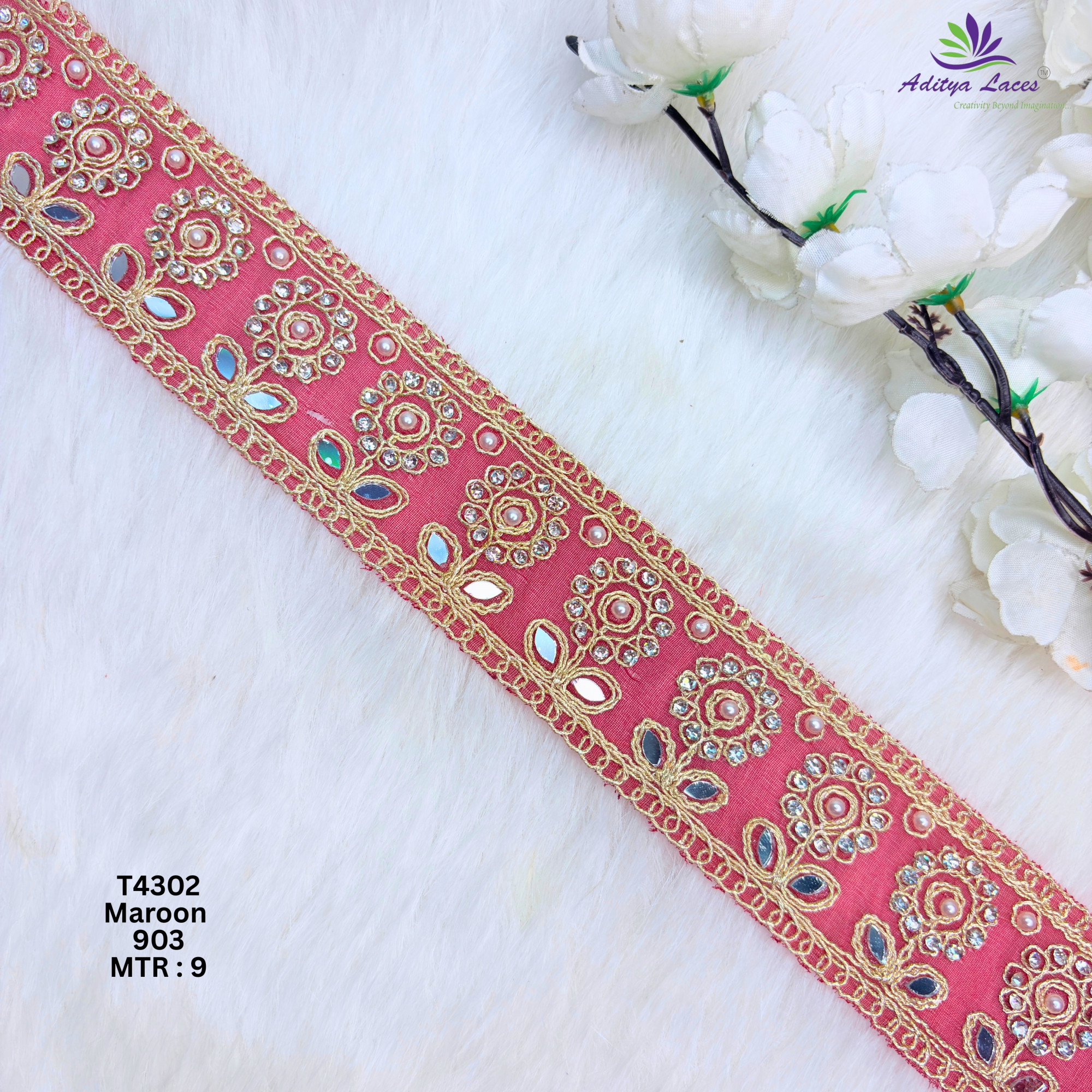 Designer Multicolor Tissue 6 Sequence Floral Mirror Lace Border for Sarees  Bridal Wear  Sparkling Ethnic Trim