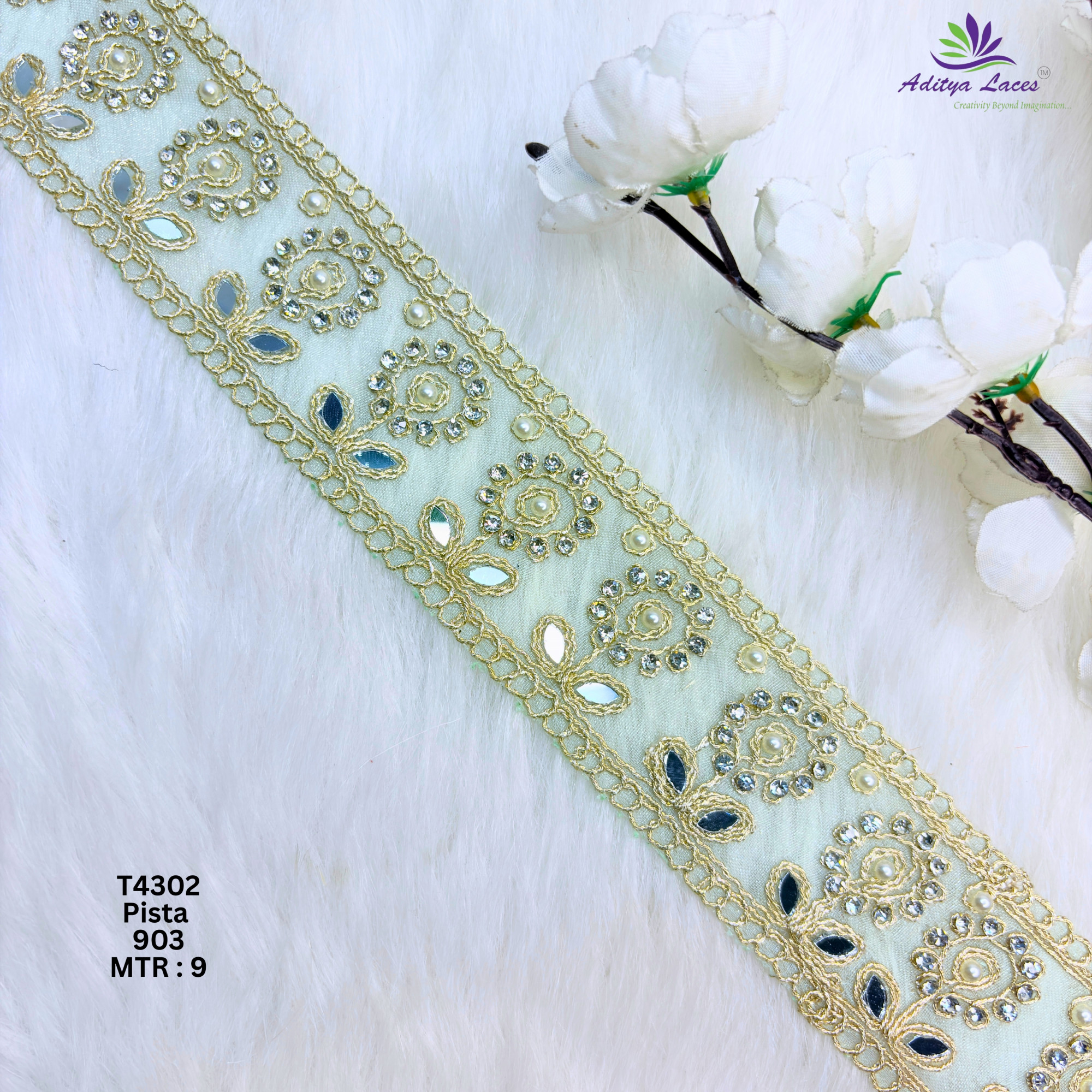Designer Multicolor Tissue 6 Sequence Floral Mirror Lace Border for Sarees  Bridal Wear  Sparkling Ethnic Trim