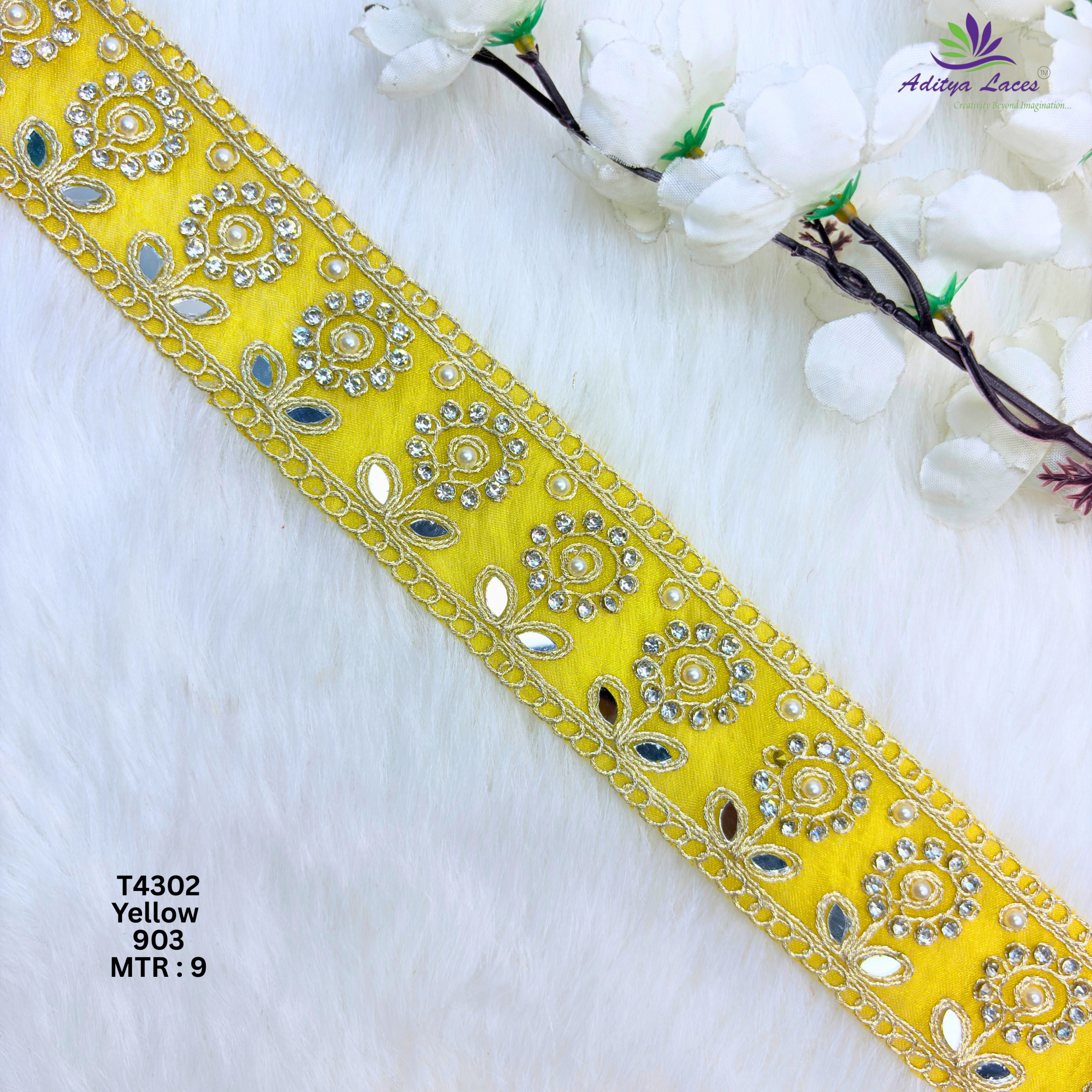 Designer Multicolor Tissue 6 Sequence Floral Mirror Lace Border for Sarees Bridal Wear Sparkling Ethnic Trim