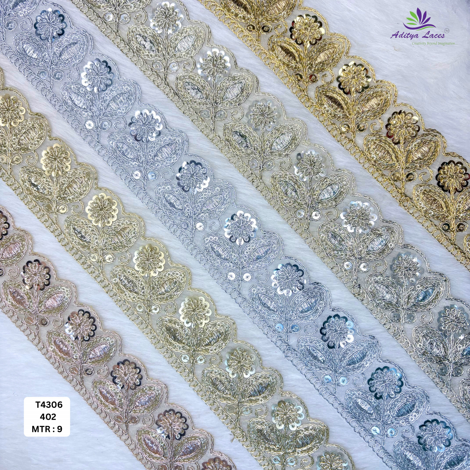 Fancy Tissue Lace Border with Sequins Work for Saree Bridal Wear