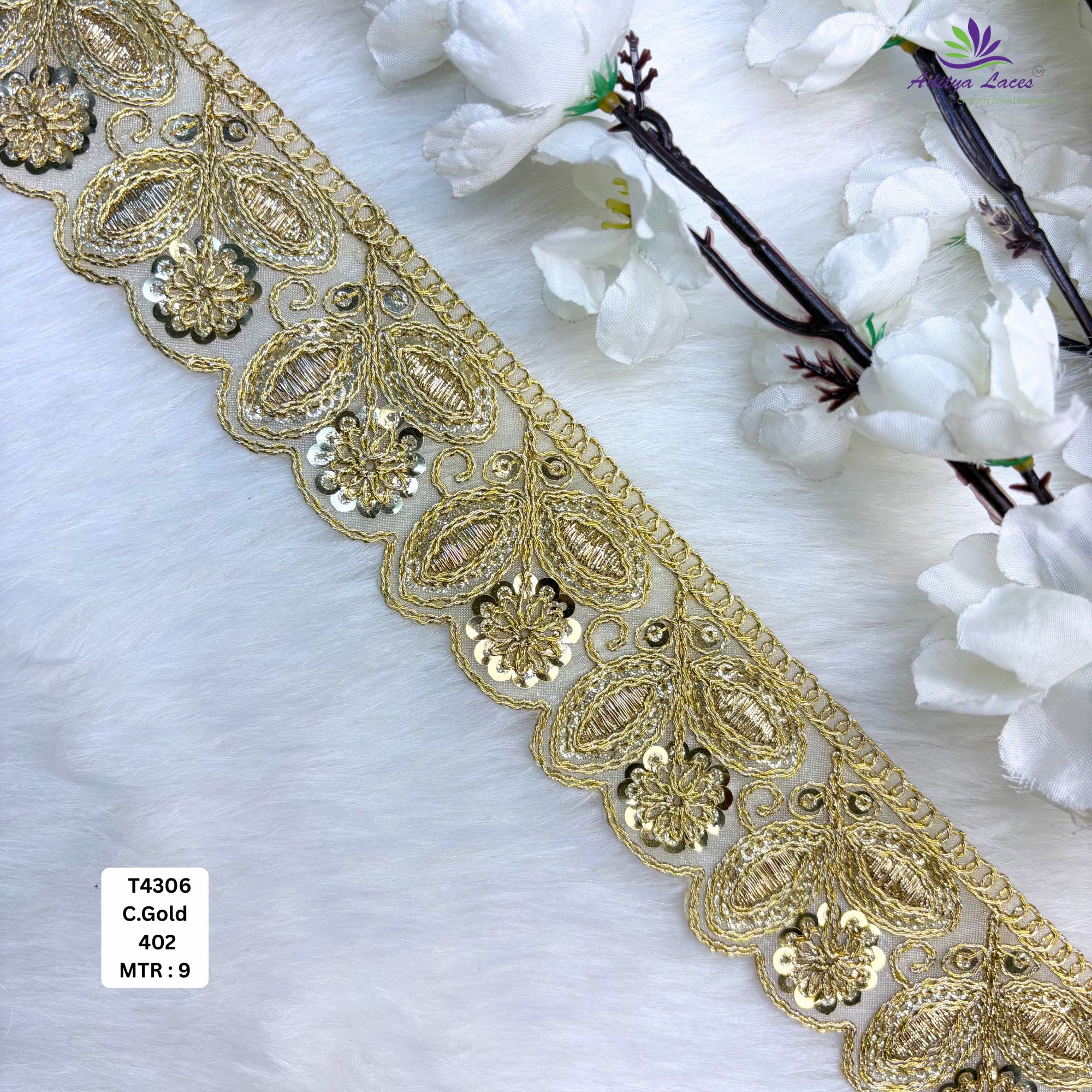 Fancy Tissue Lace Border with Sequins Work for Saree Bridal Wear