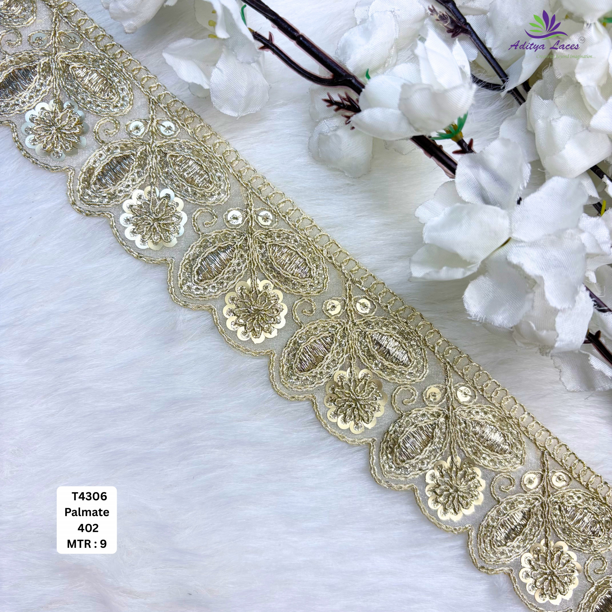 Fancy Tissue Lace Border with Sequins Work for Saree Bridal Wear