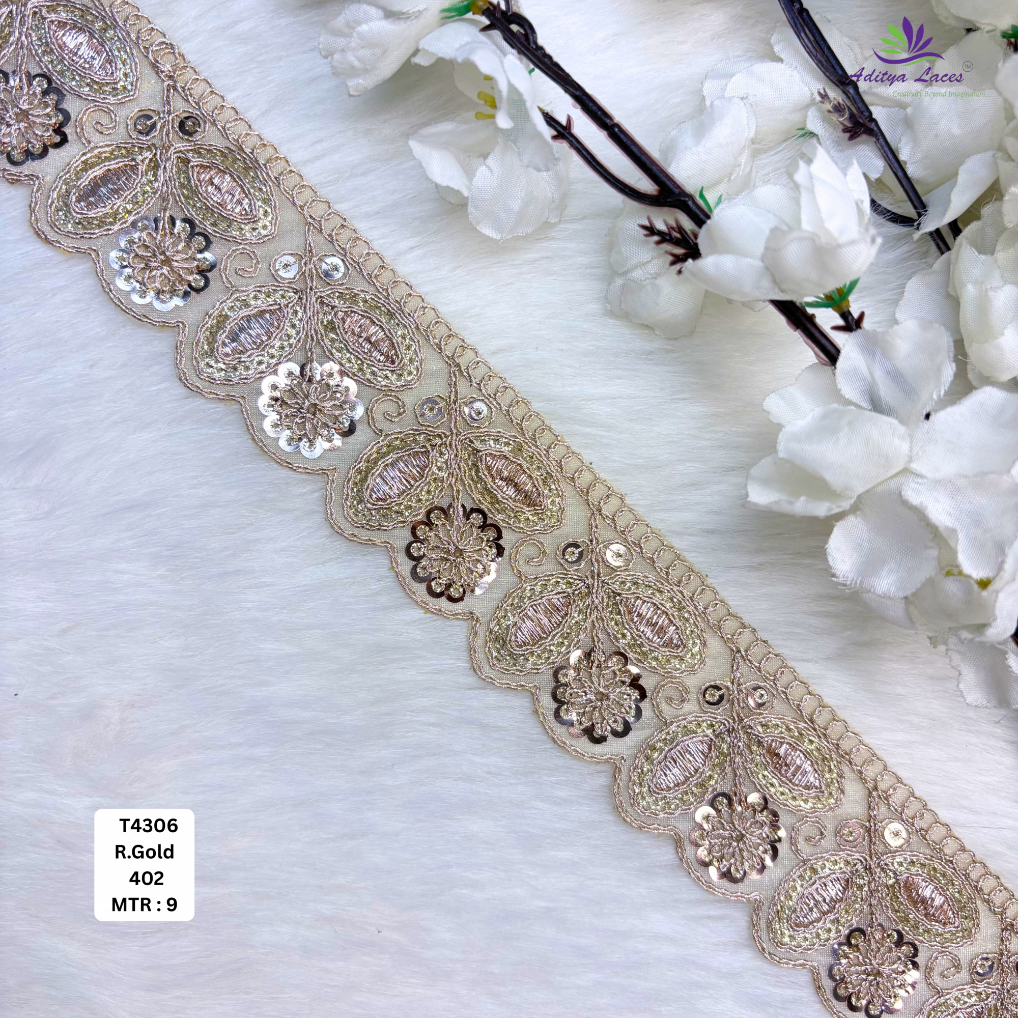 Fancy Tissue Lace Border with Sequins Work for Saree Bridal Wear