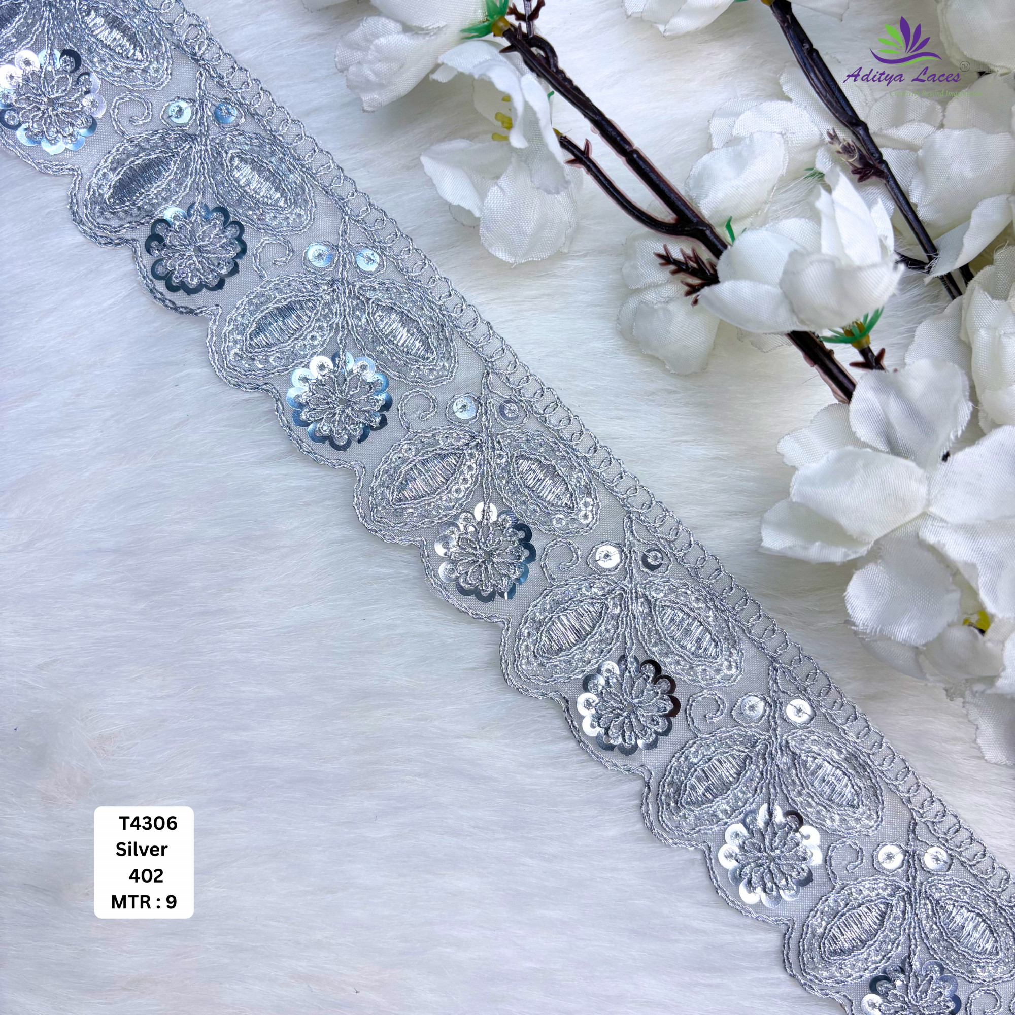 Fancy Tissue Lace Border with Sequins Work for Saree Bridal Wear