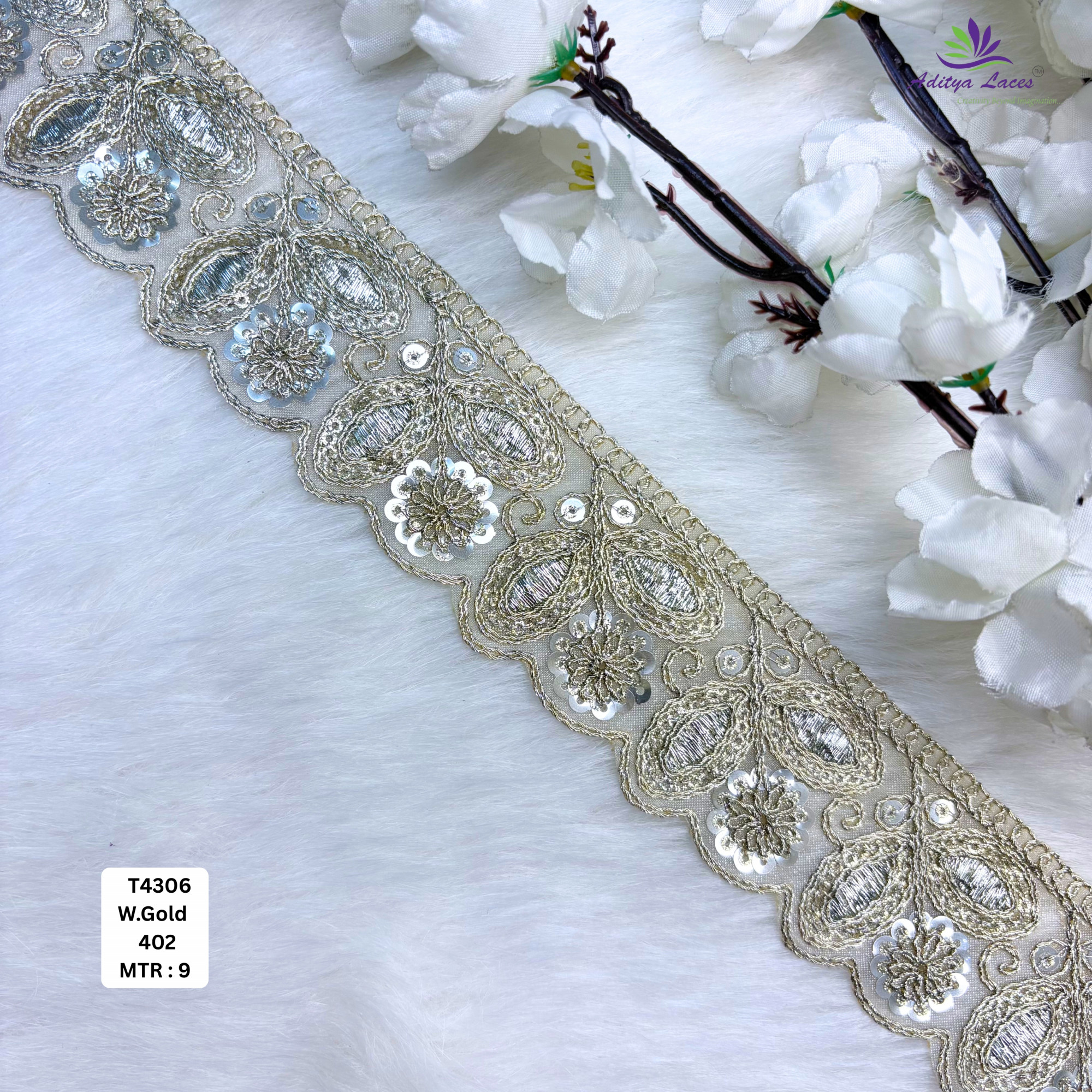 Fancy Tissue Lace Border with Sequins Work for Saree Bridal Wear