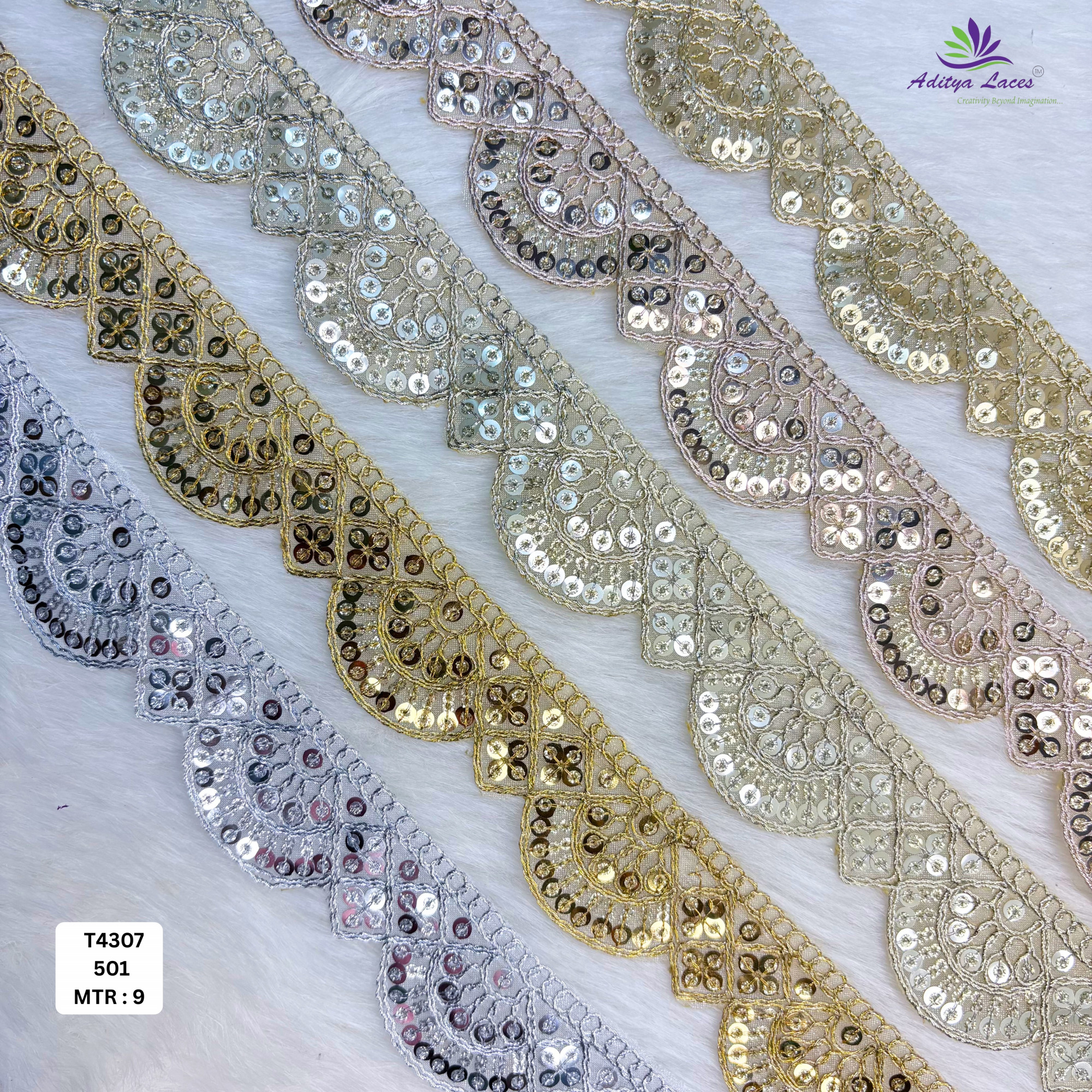 Luxury Tissue Lace Border with Sequins Work for Saree Bridal Wear