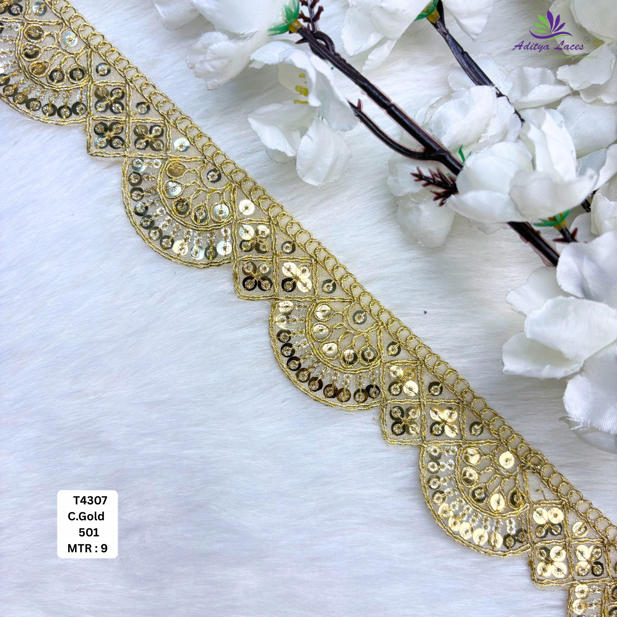 Luxury Tissue Lace Border with Sequins Work for Saree Bridal Wear