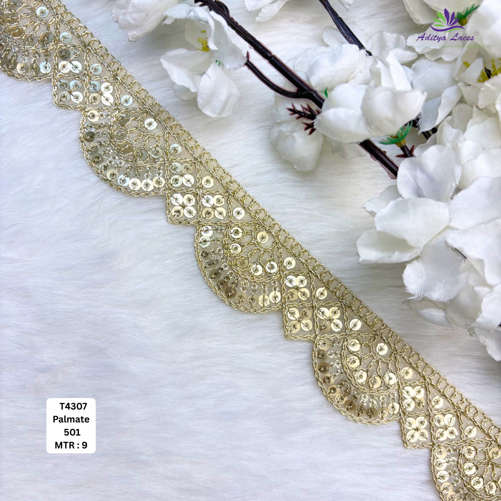 Luxury Tissue Lace Border with Sequins Work for Saree Bridal Wear