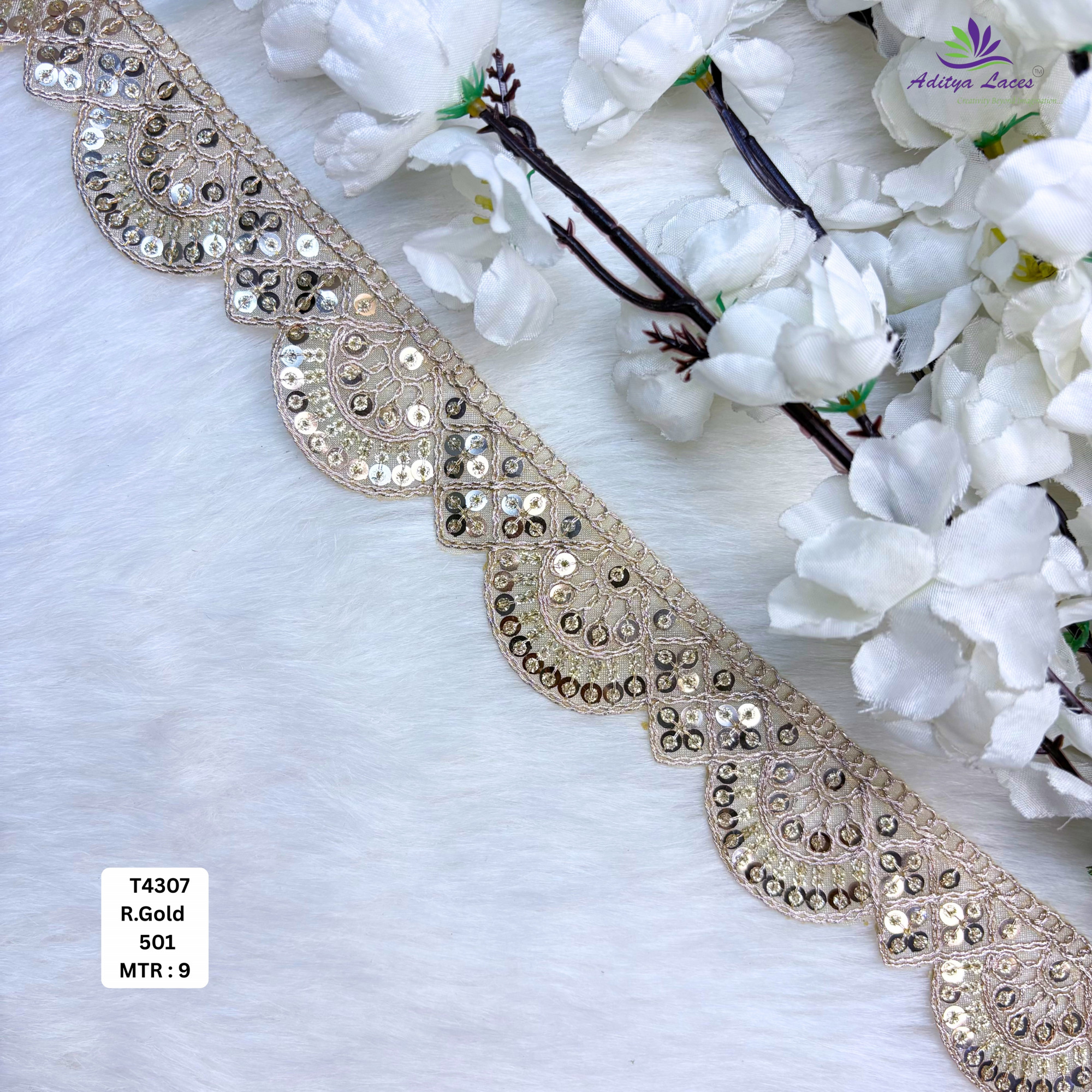 Luxury Tissue Lace Border with Sequins Work for Saree Bridal Wear