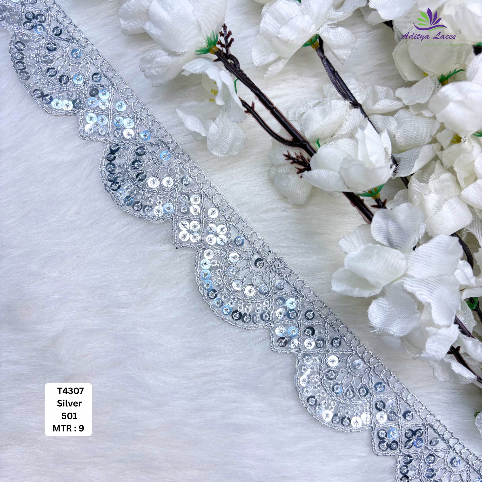 Luxury Tissue Lace Border with Sequins Work for Saree Bridal Wear
