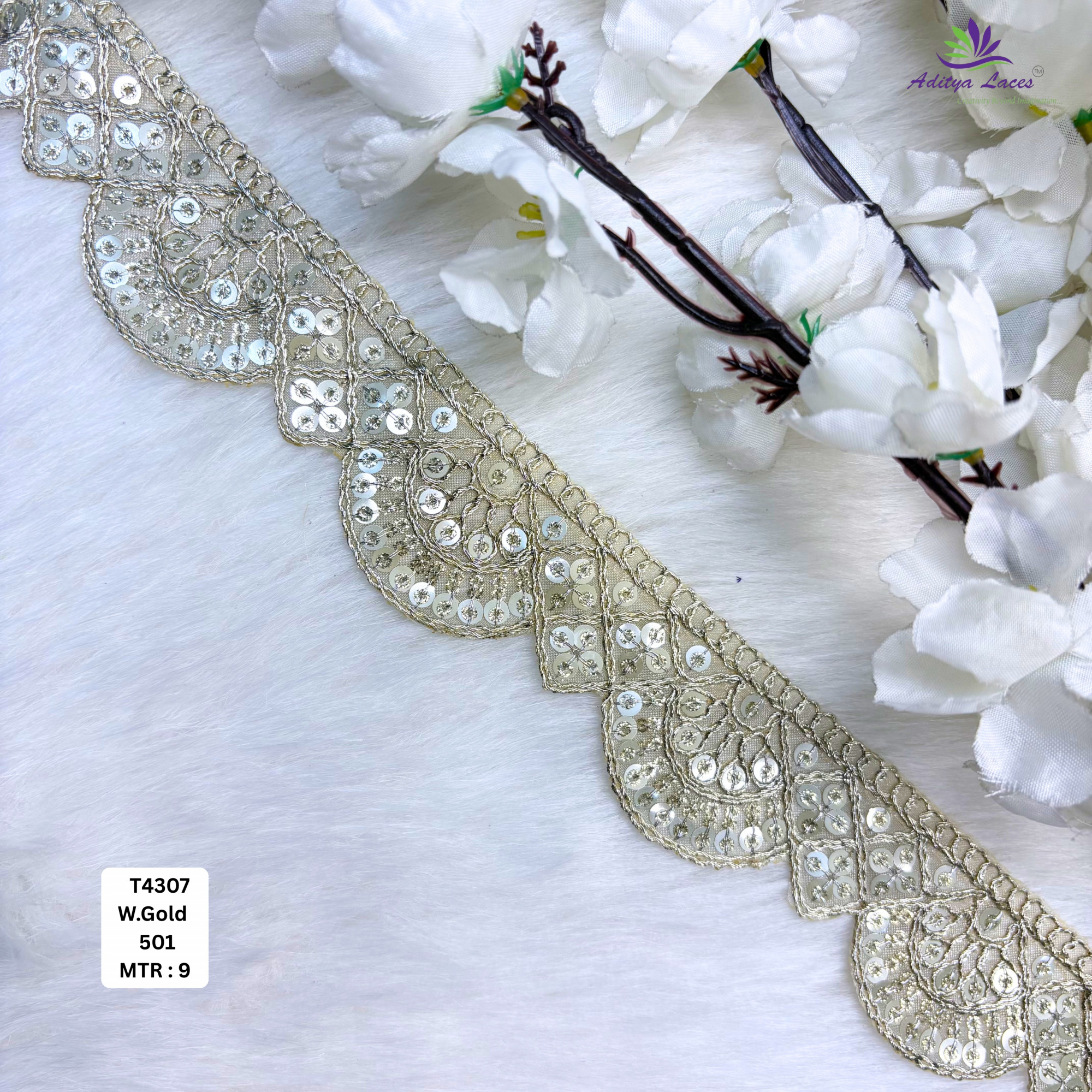 Luxury Tissue Lace Border with Sequins Work for Saree Bridal Wear