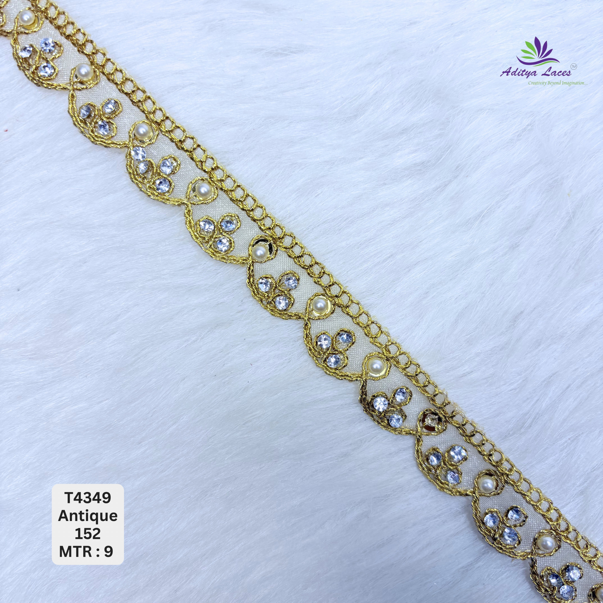 Designer Tissue Handwork Scalloped Triad Floral Lace Border for Heavy Bridal Sarees GoldSilver Pearl Stone Work Trim