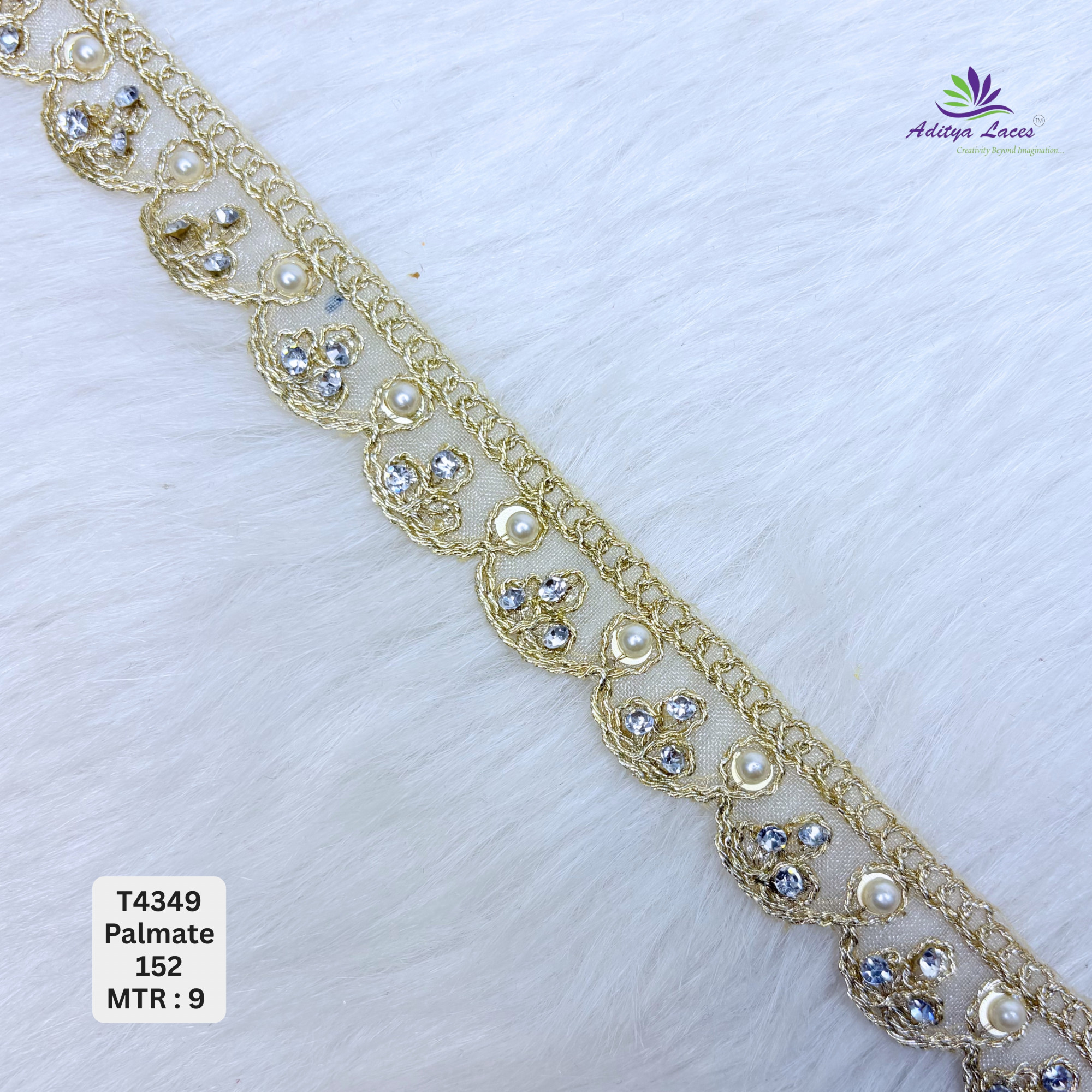 Designer Tissue Handwork Scalloped Triad Floral Lace Border for Heavy Bridal Sarees GoldSilver Pearl Stone Work Trim
