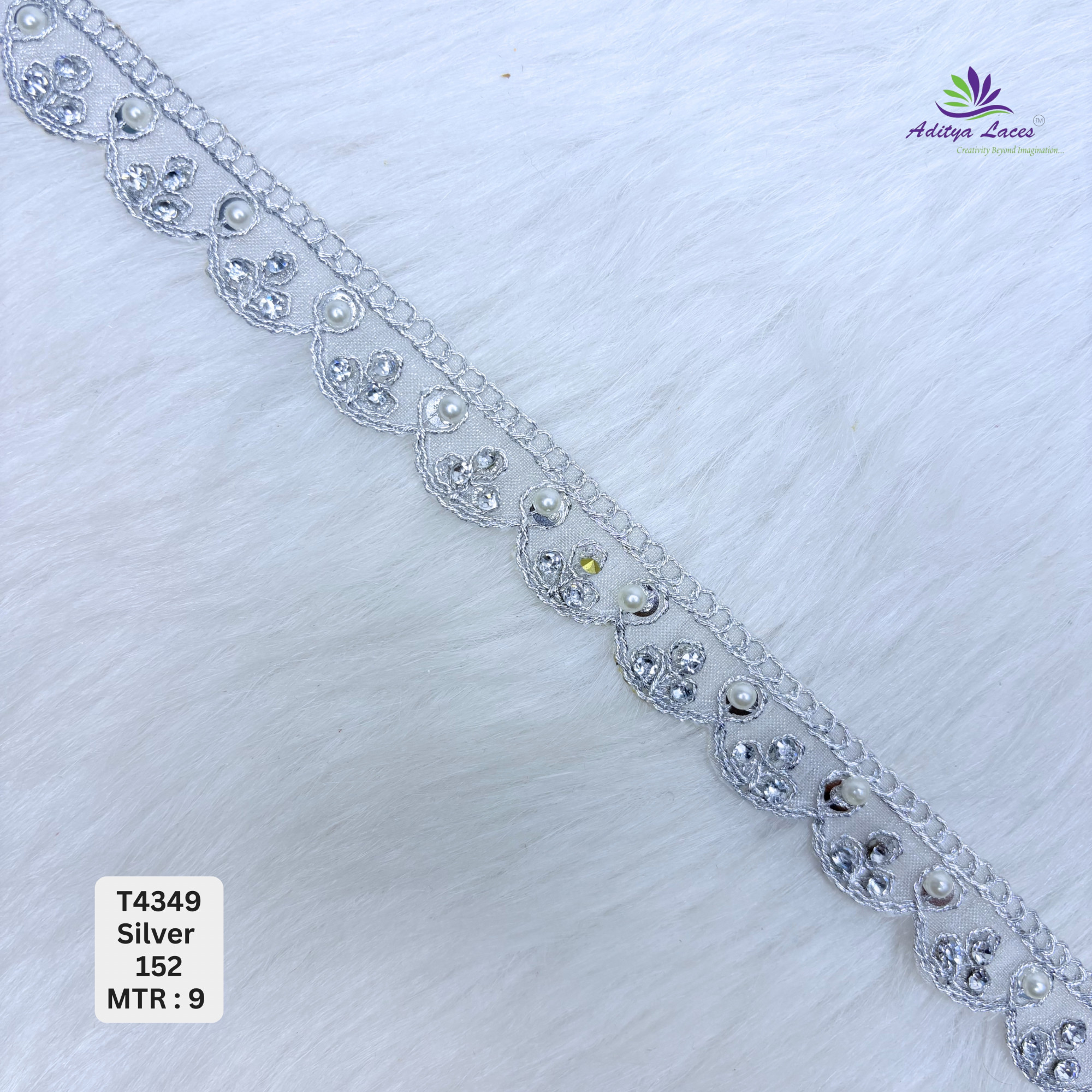 Designer Tissue Handwork Scalloped Triad Floral Lace Border for Heavy Bridal Sarees GoldSilver Pearl Stone Work Trim
