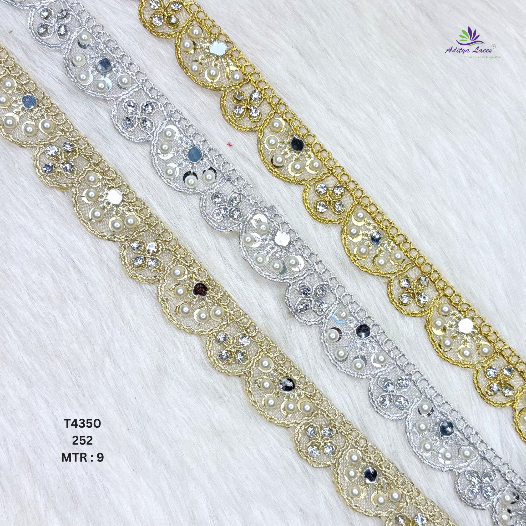 Designer Tissue Handwork Scalloped Medallion Lace Border for Heavy Bridal Sarees Lehengas GoldSilver Beaded Stone Work Trim