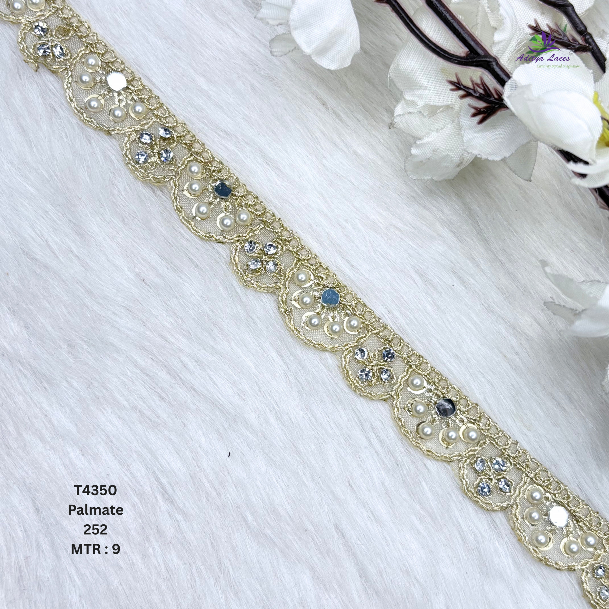 Designer Tissue Handwork Scalloped Medallion Lace Border for Heavy Bridal Sarees Lehengas GoldSilver Beaded Stone Work Trim