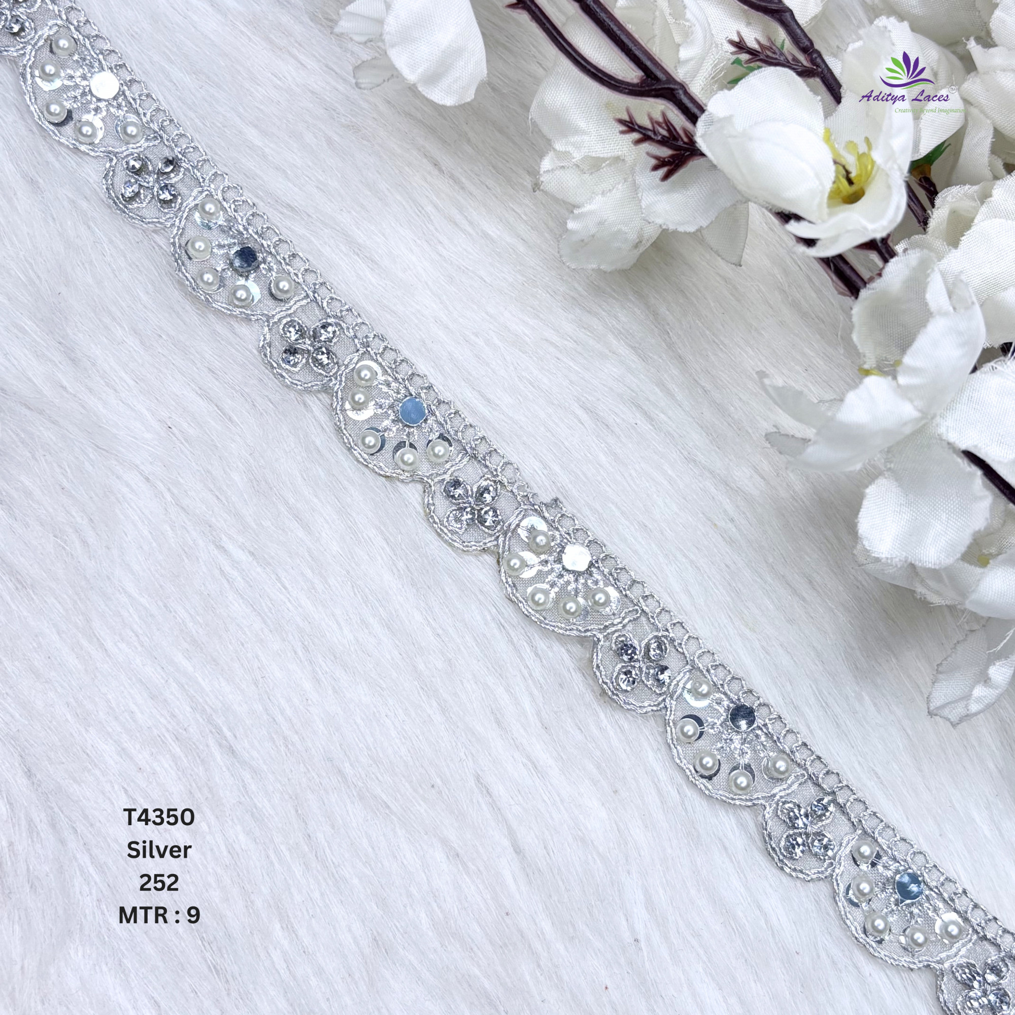 Designer Tissue Handwork Scalloped Medallion Lace Border for Heavy Bridal Sarees Lehengas GoldSilver Beaded Stone Work Trim