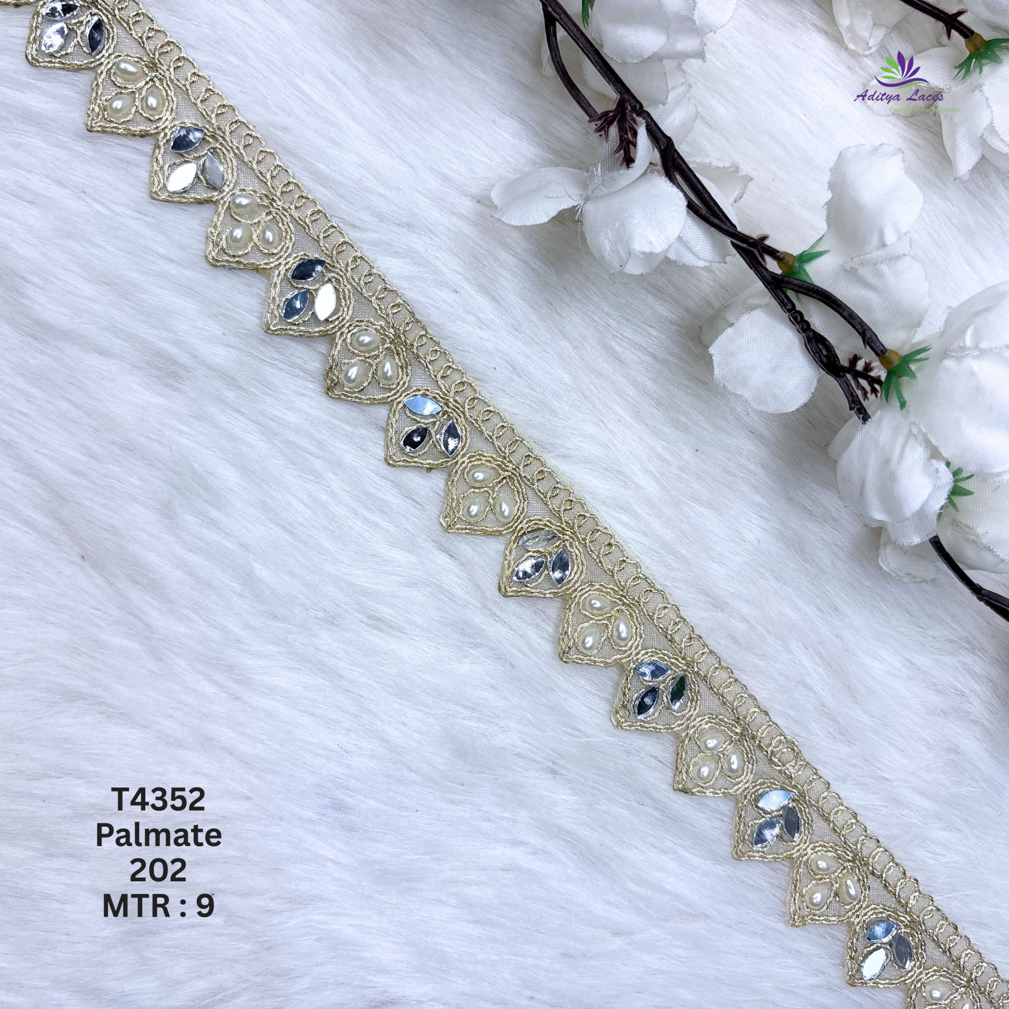 Gold Silver Tissue Handwork Mirror Scalloped Lace Trim Designer Saree Border Bridal Decorative Beads Lace