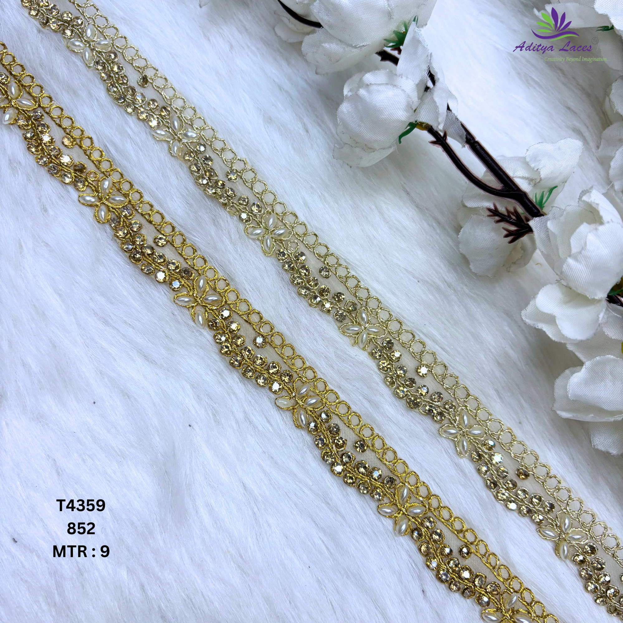 Golden Tissue Handwork Beads Lace Trim Designer Saree Border Bridal Decorative Lace