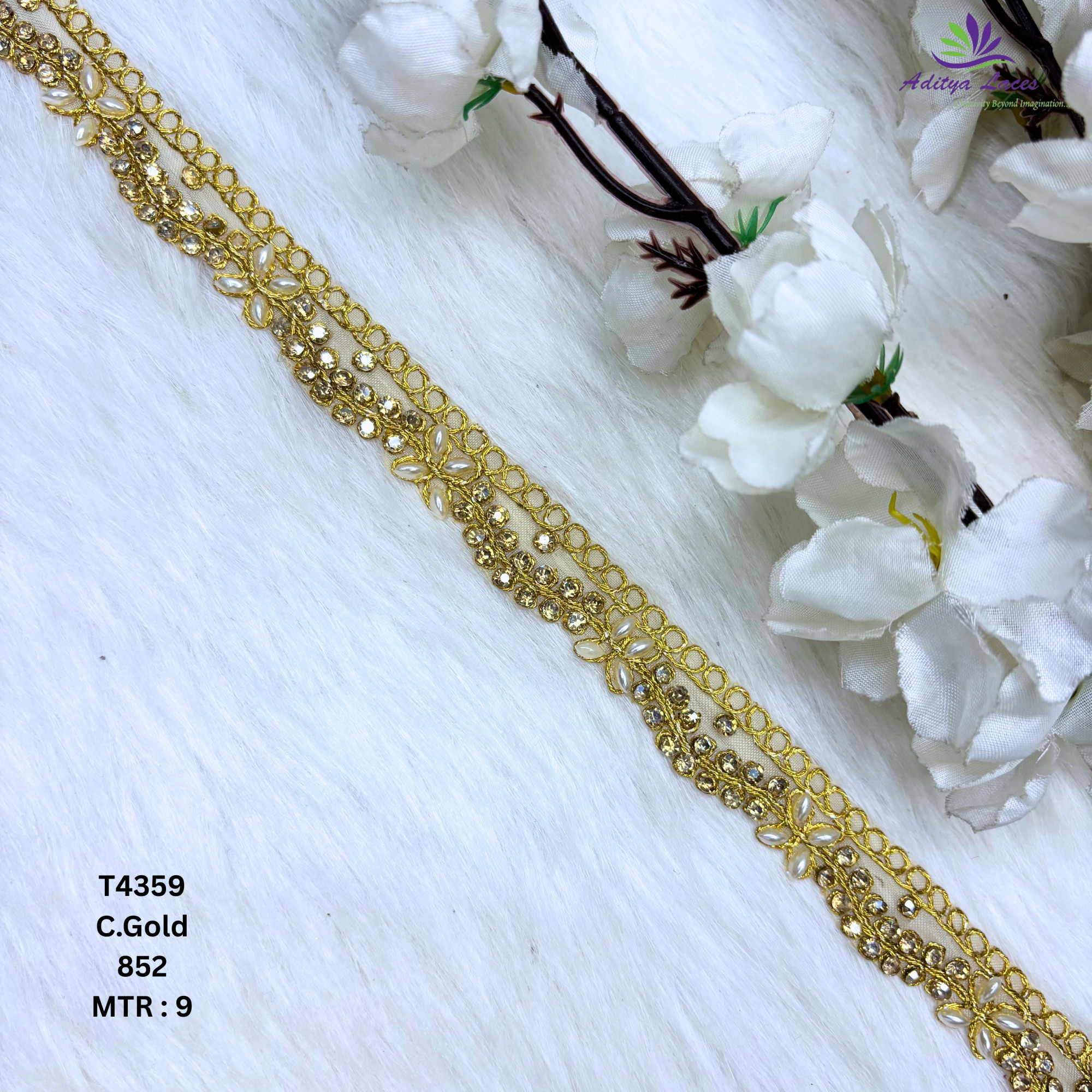 Golden Tissue Handwork Beads Lace Trim Designer Saree Border Bridal Decorative Lace