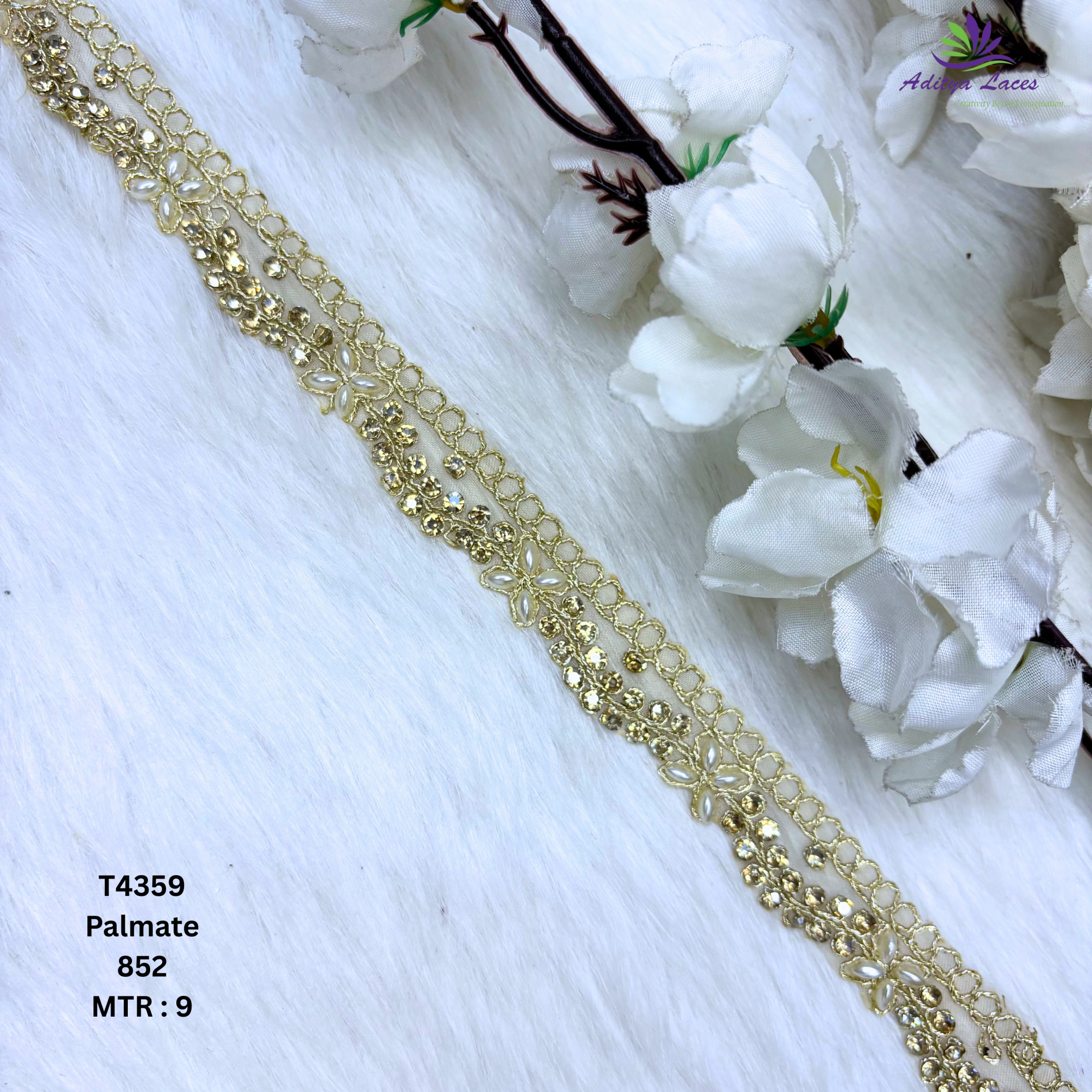 Golden Tissue Handwork Beads Lace Trim Designer Saree Border Bridal Decorative Lace
